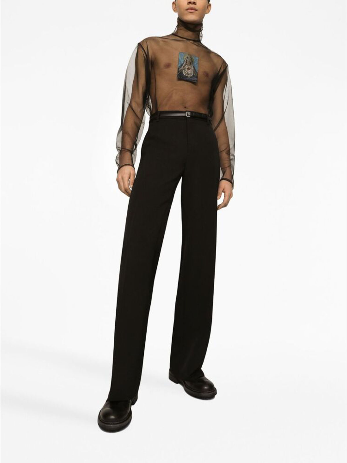 Shop Dolce & Gabbana Pressed-crease Tailored-cut Trousers In Black