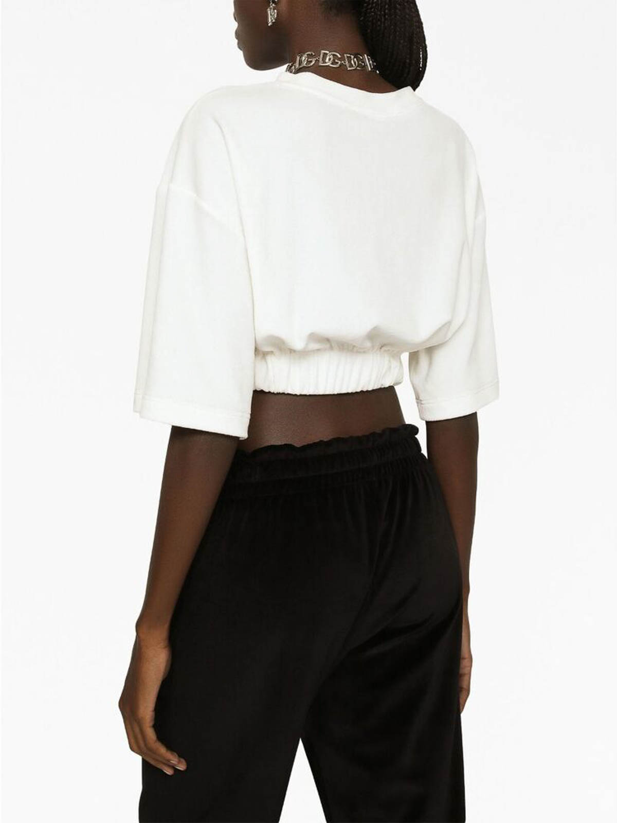 Shop Dolce & Gabbana Elasticated-waistband Cotton-blend T-shirt In White