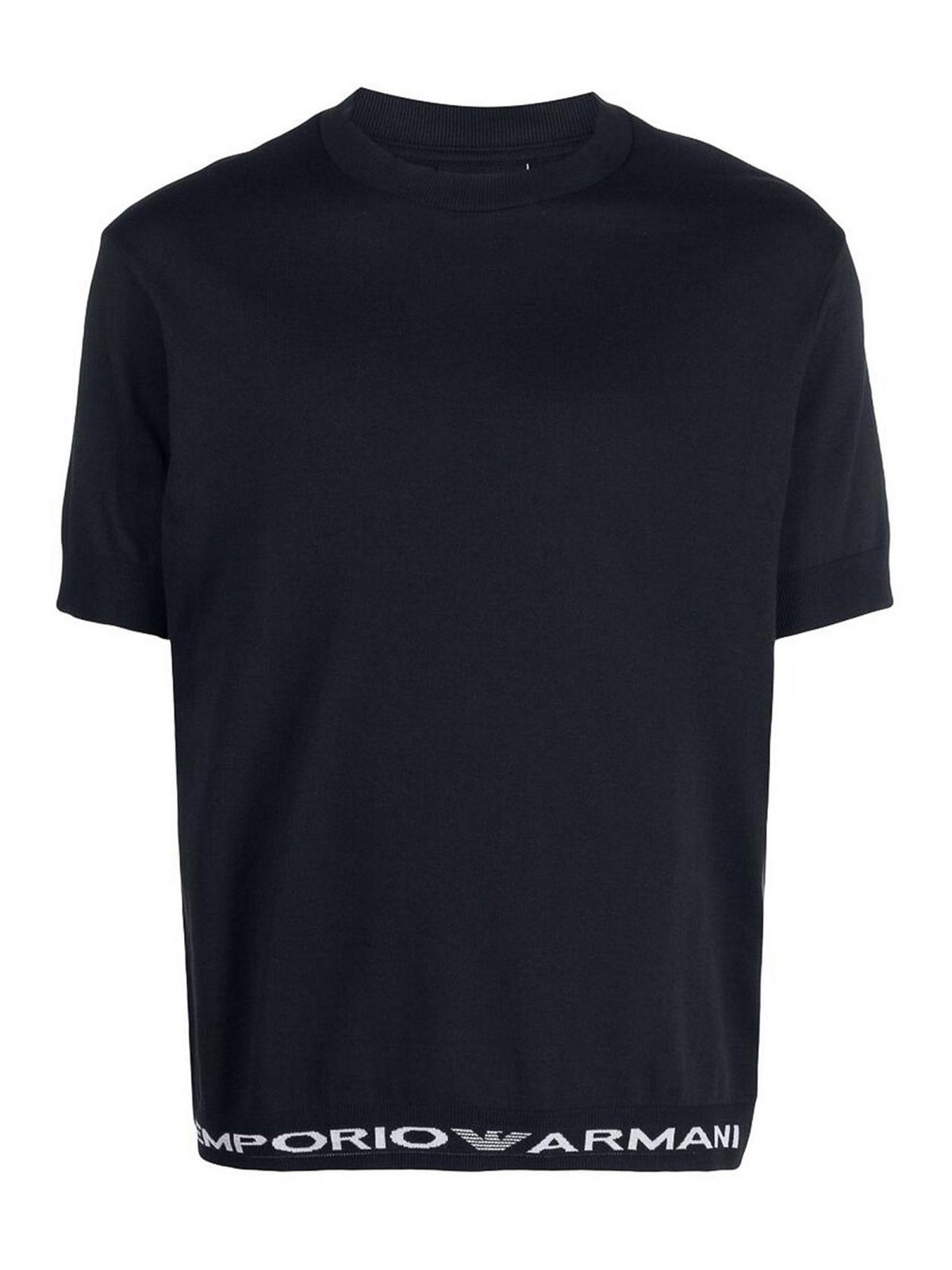 Emporio Armani Logo-trim Cotton T-shirt In Blue