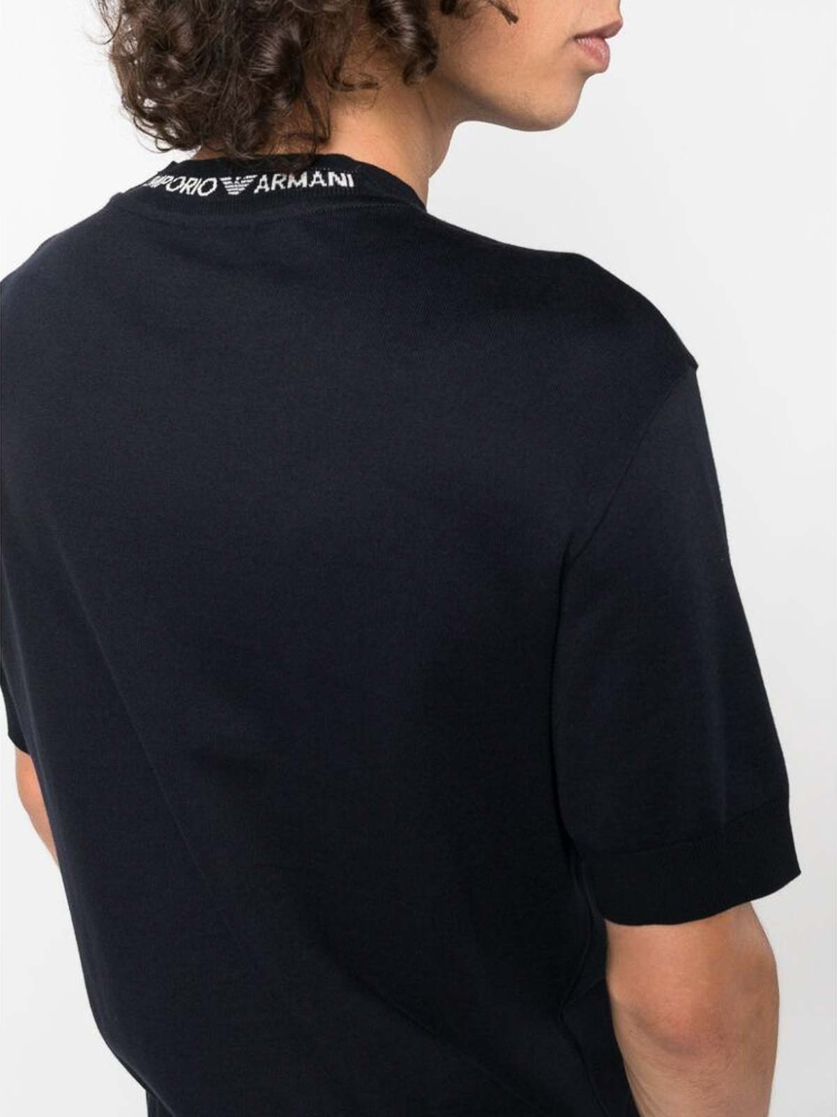 Shop Emporio Armani Navy Logo-embroidered Crew-neck T-shirt In Blue