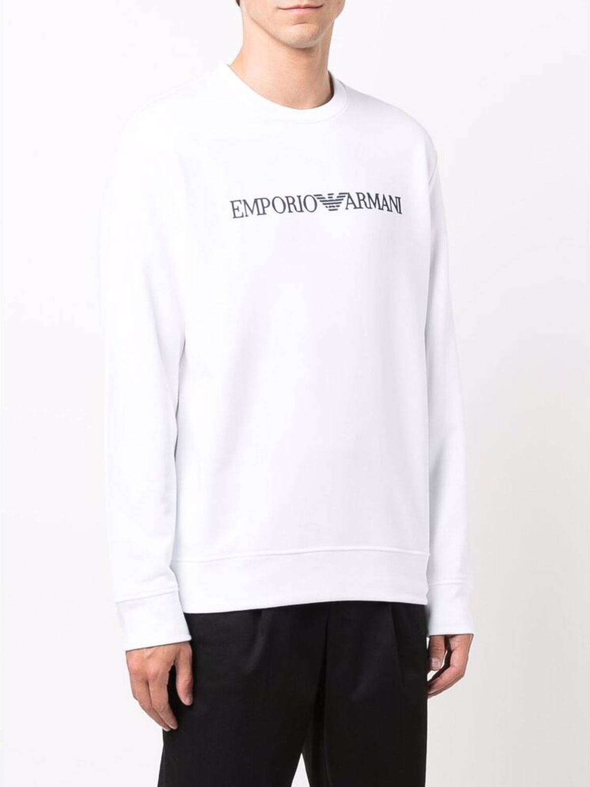 Shop Emporio Armani Whiteblack Logo-print Crew-neck Sweatshirt