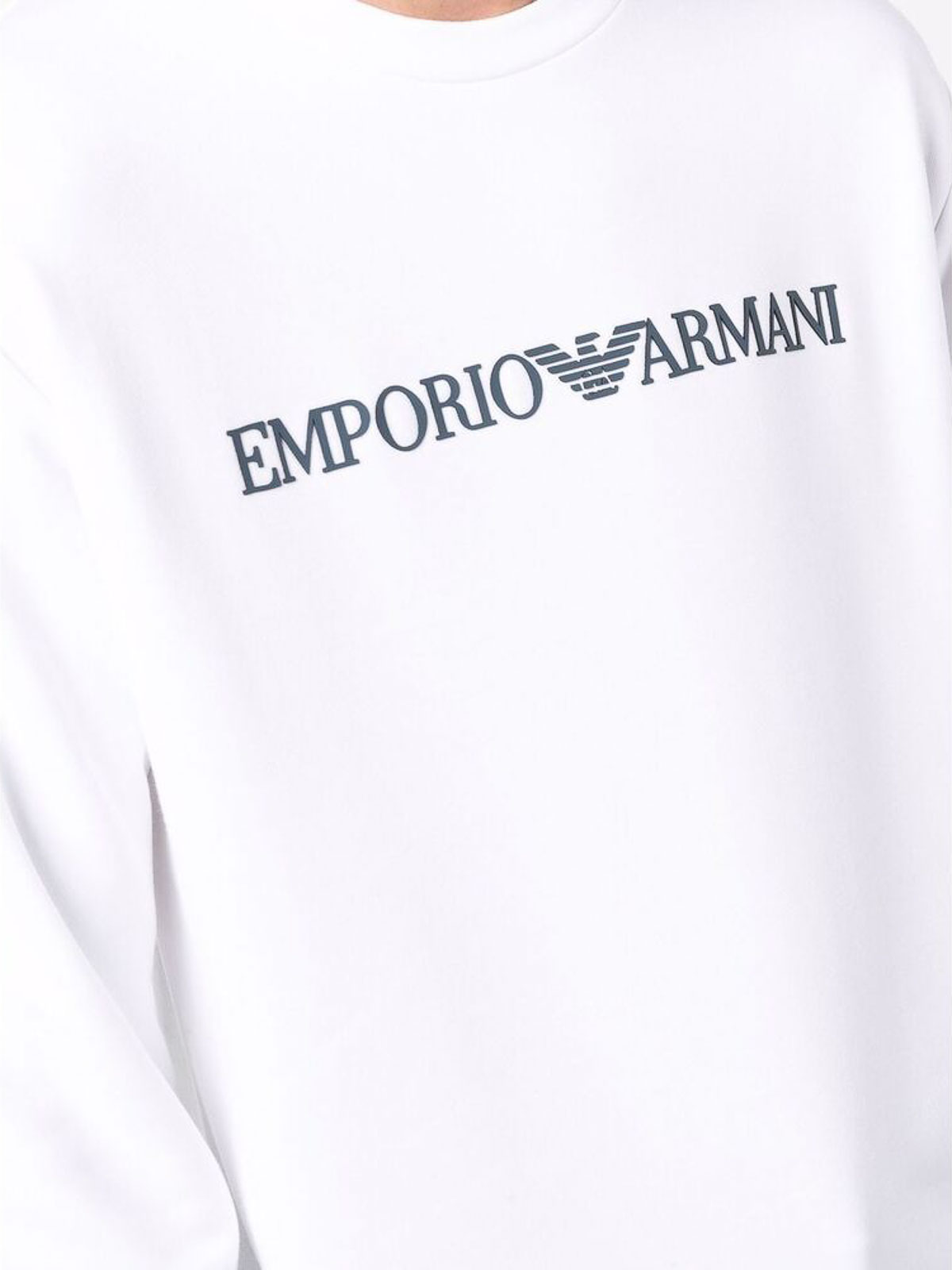 Shop Emporio Armani Whiteblack Logo-print Crew-neck Sweatshirt