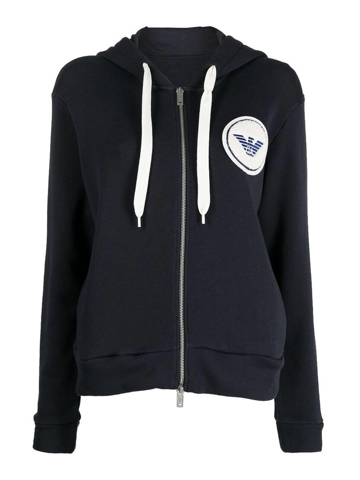Shop Emporio Armani Navy Logo-embroidered Hooded Jacket In Blue