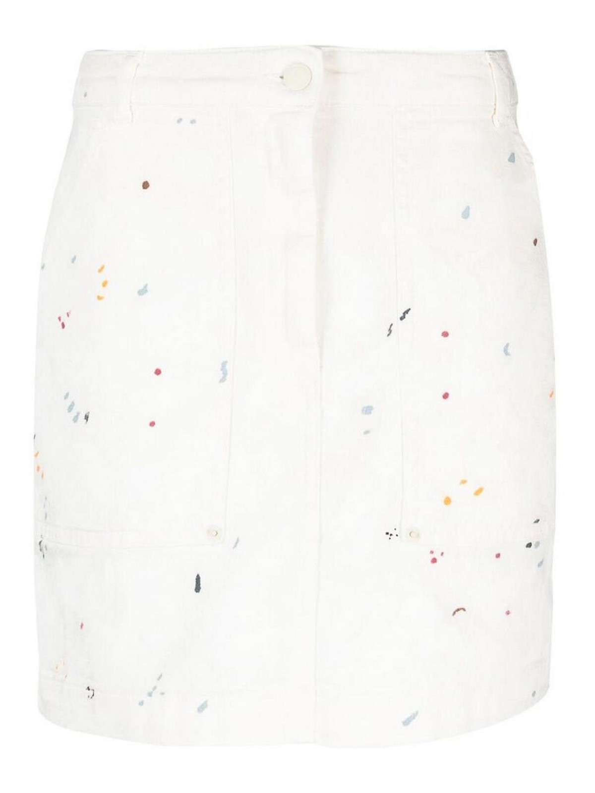 Emporio Armani Paint-splatter Short Denim Skirt In White