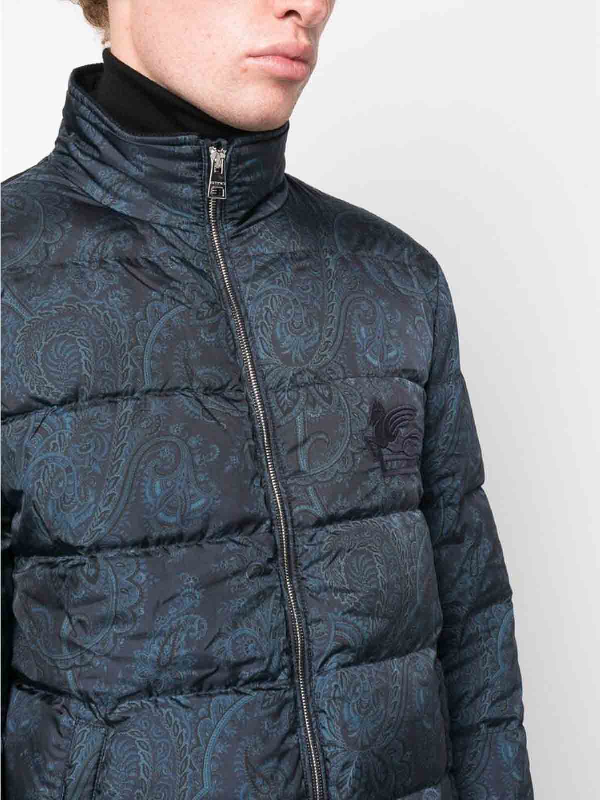 Shop Etro Navy Paisley-print Padded Jacket In Blue