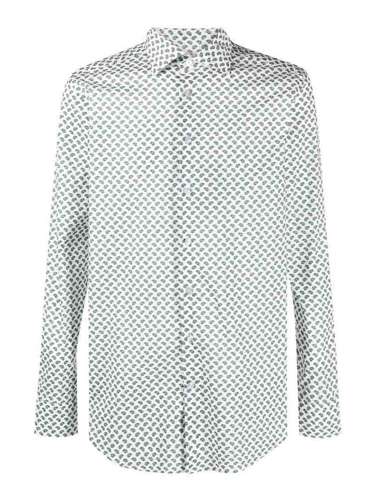 Shop Etro Green Graphic-print Long-sleeve Shirt In White
