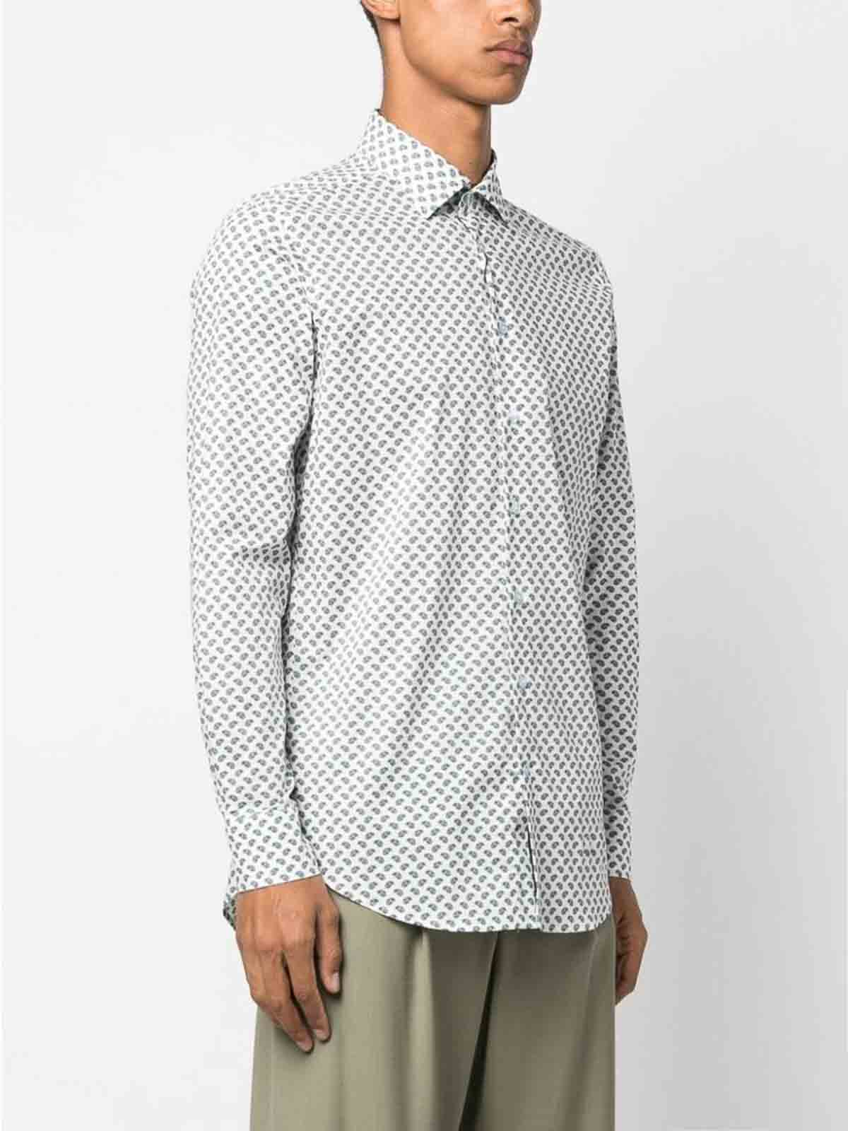 Shop Etro Green Graphic-print Long-sleeve Shirt In White