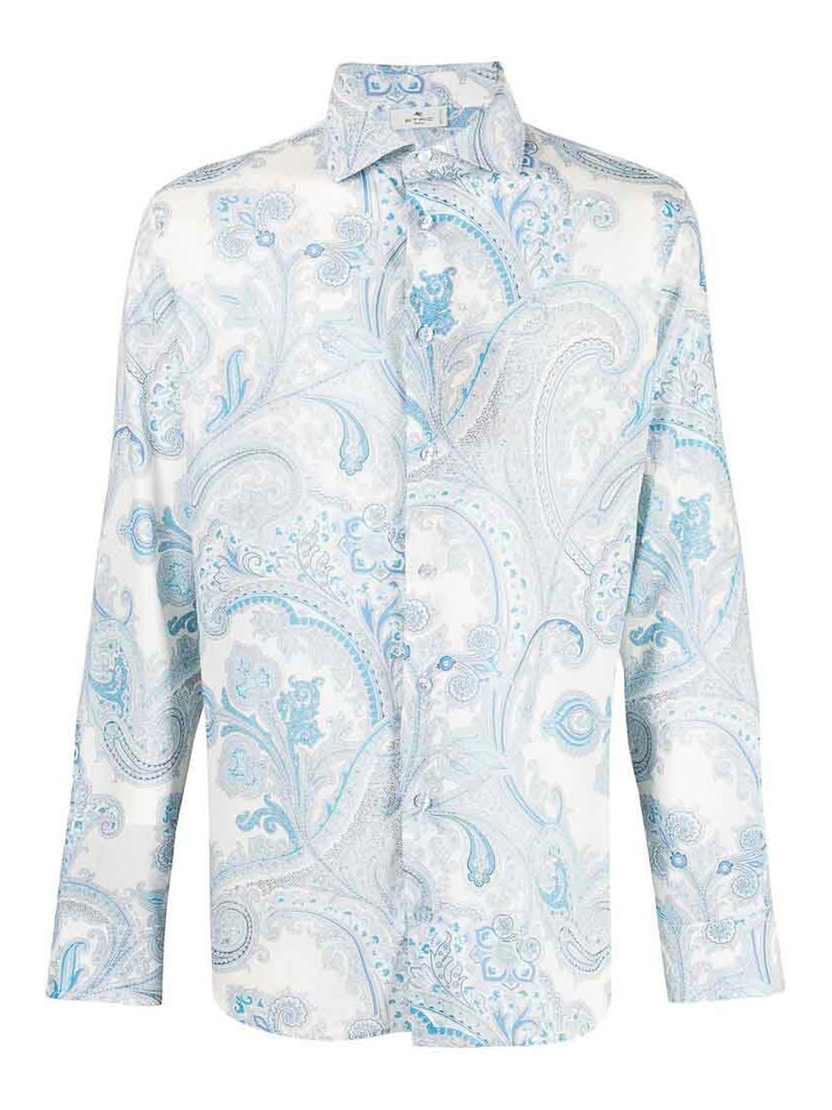 Shop Etro Light-blue Paisley-print Shirt