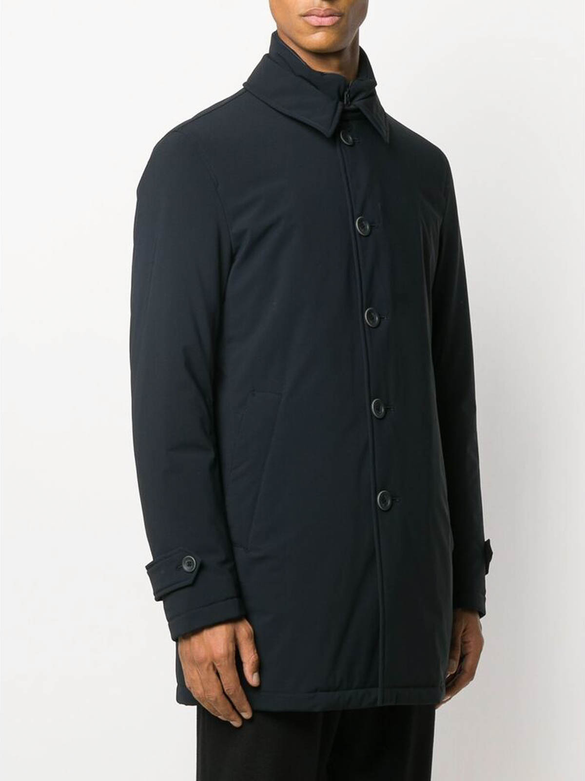 Shop Herno Dark Navy Single-breasted Padded Jacket In Blue