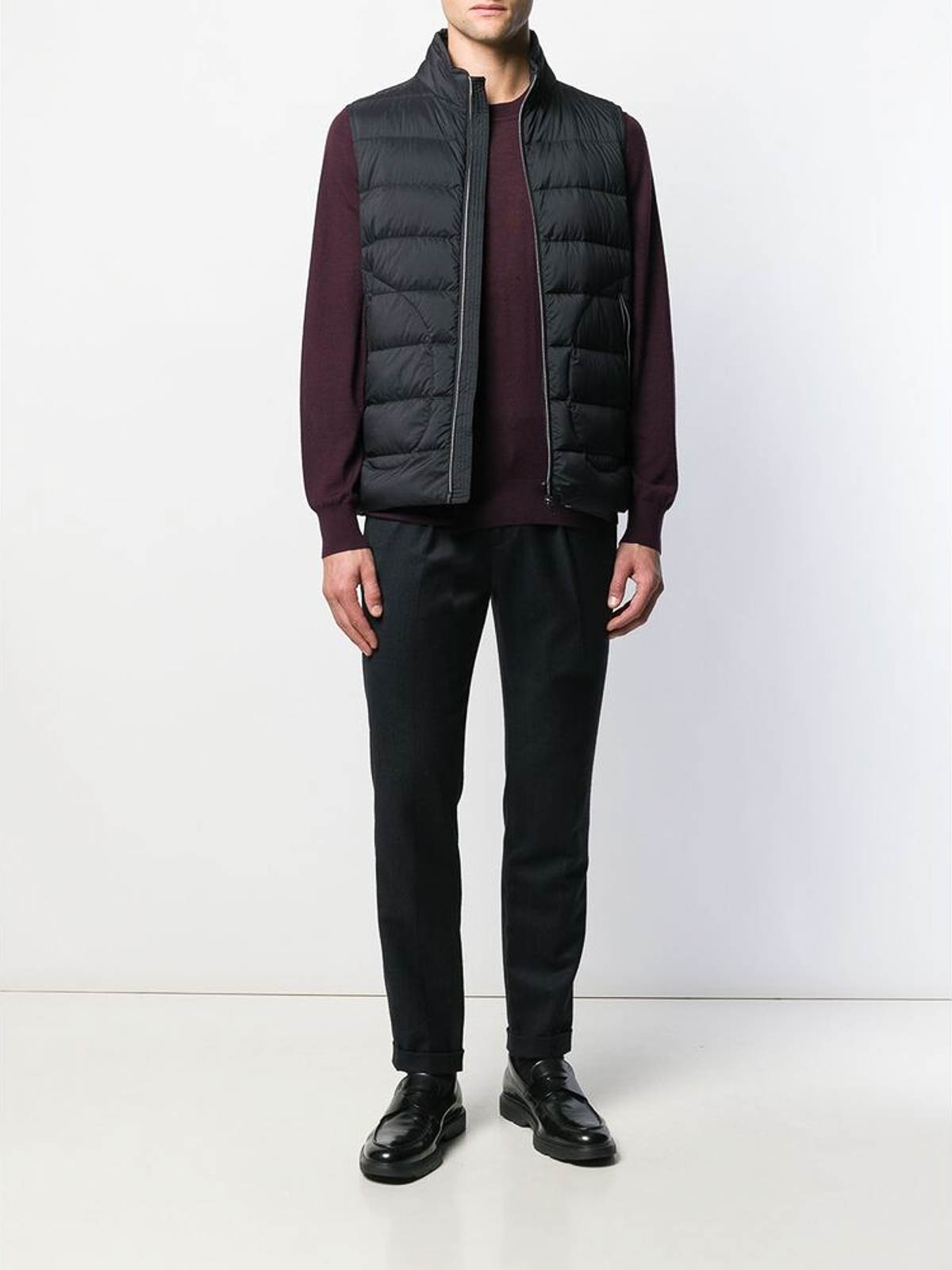 Shop Herno Navy Zipped Padded Gilet Jacket In Blue