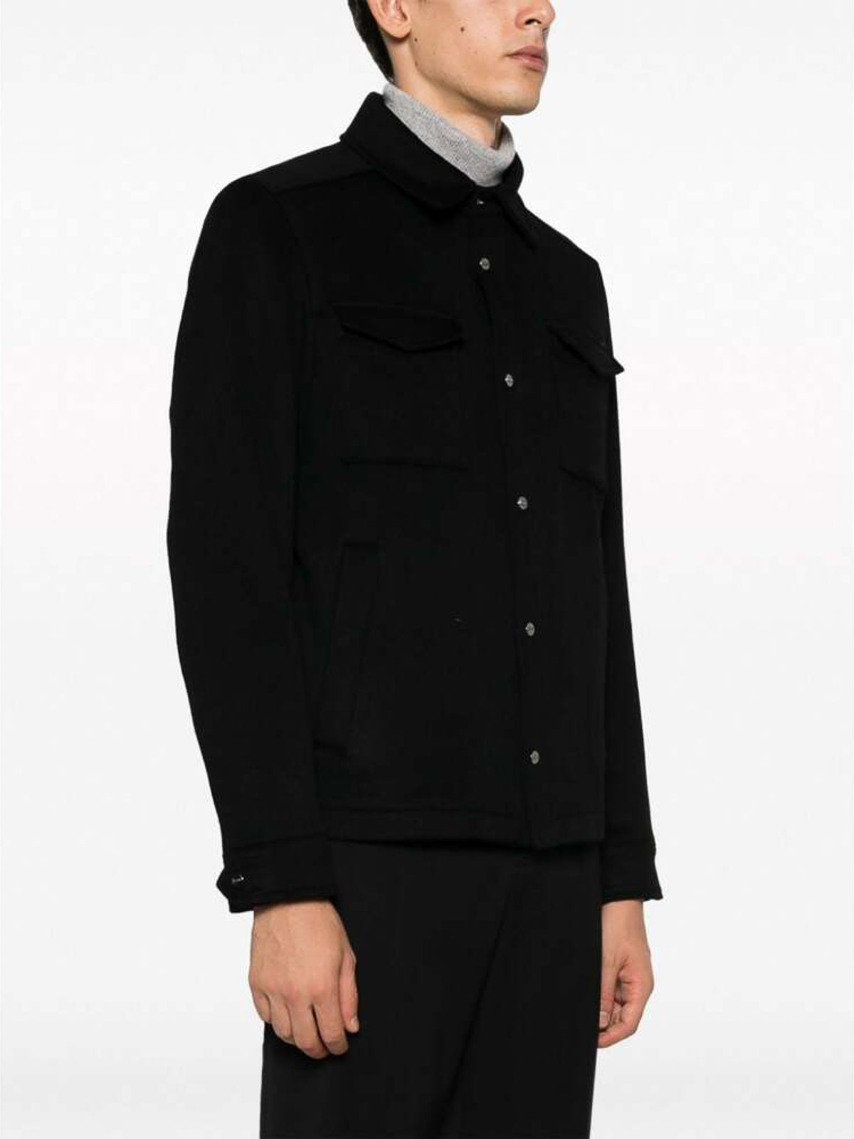 Shop Herno Black Button-up Shirt Jacket