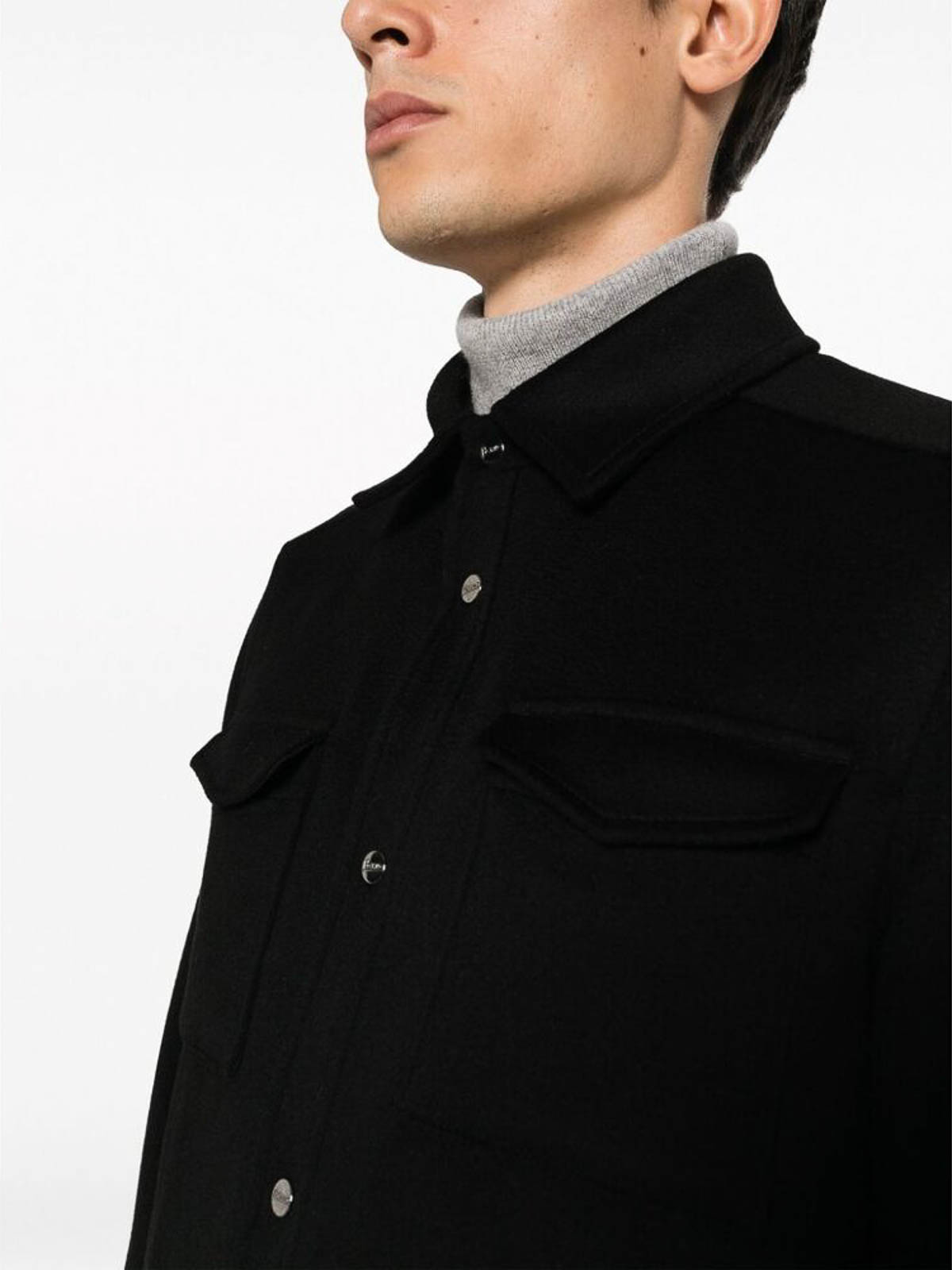 Shop Herno Black Button-up Shirt Jacket