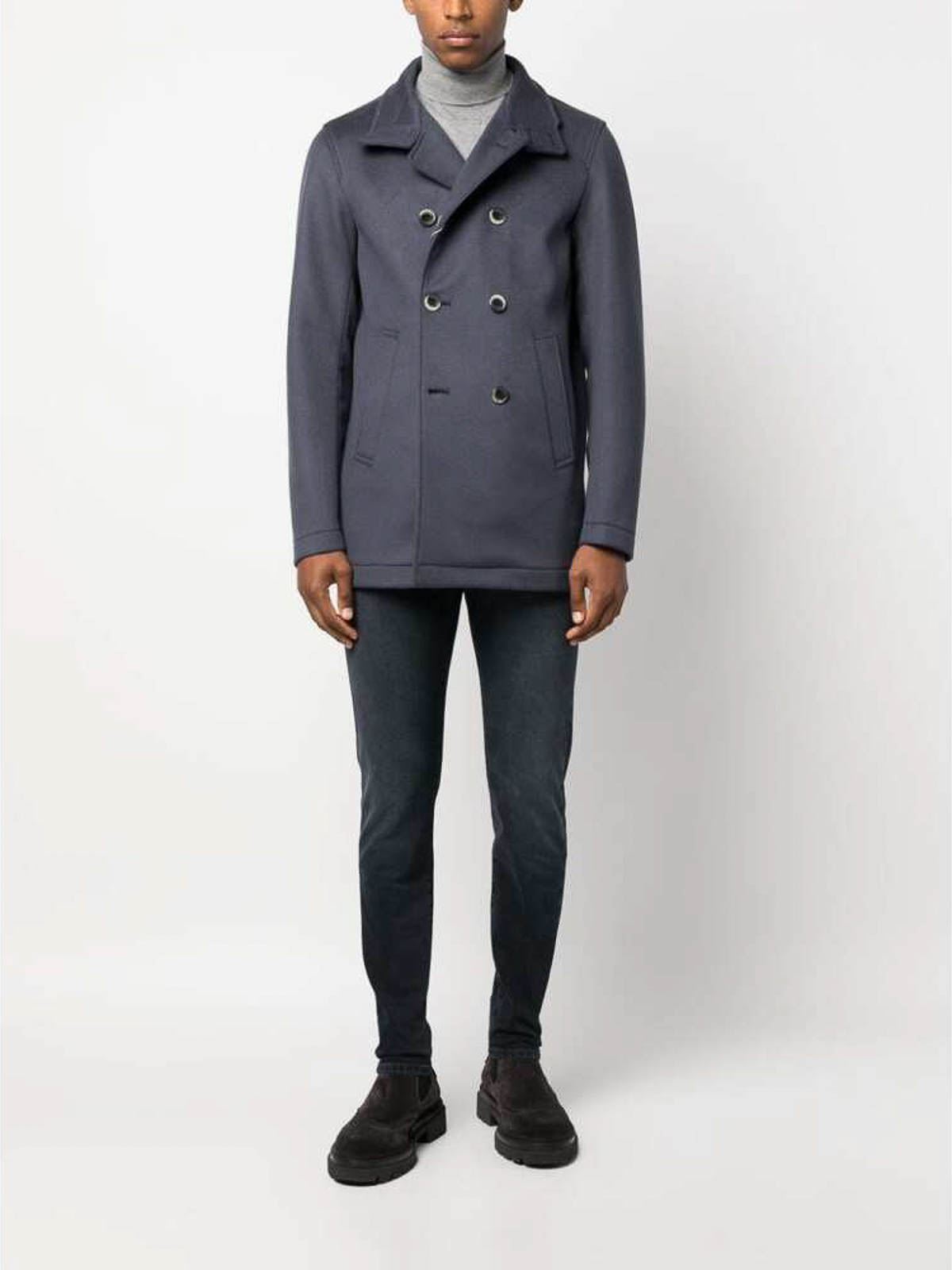 Shop Herno Blue-grey Double-breasted Coat