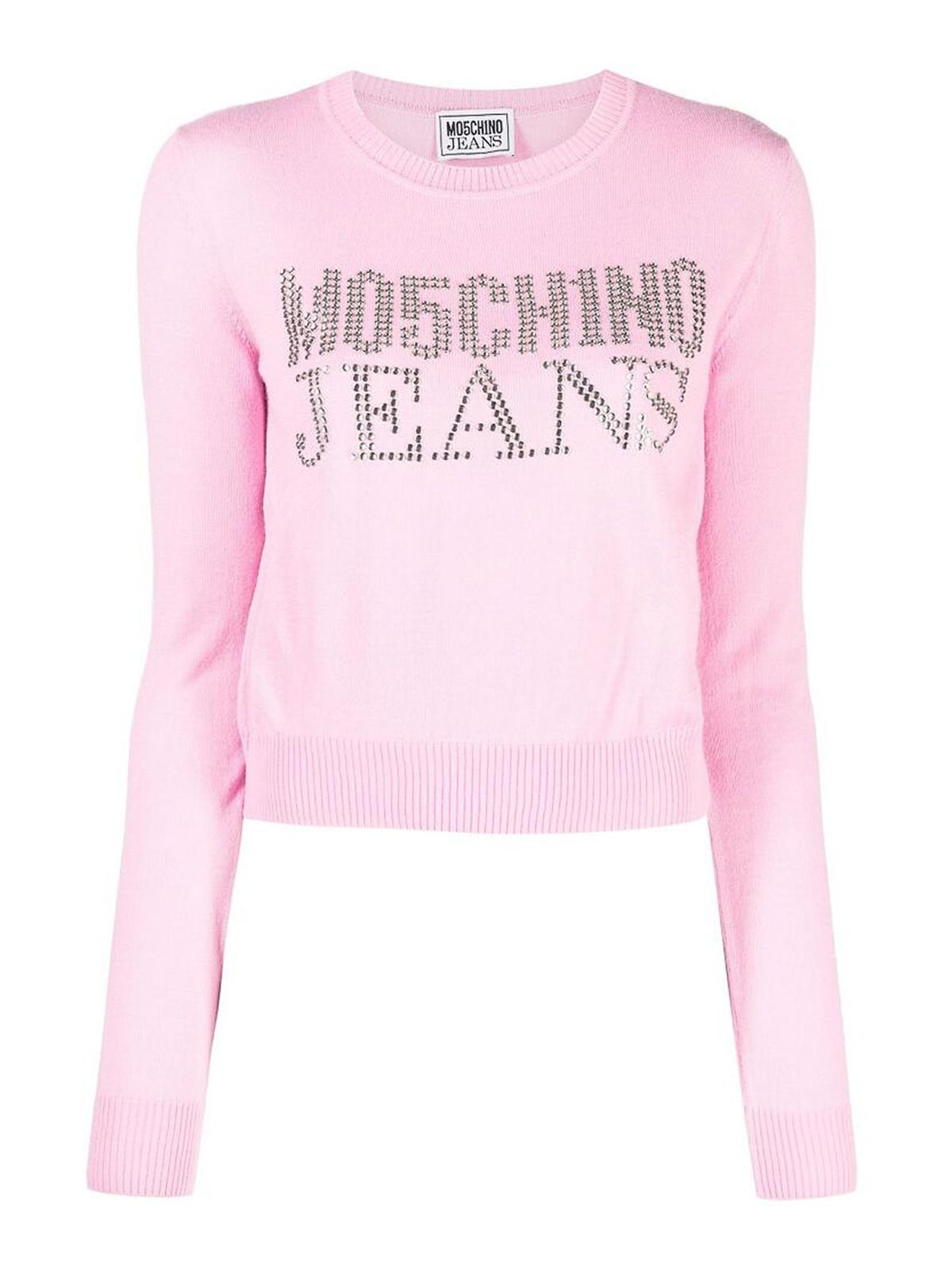 Moschino Jeans Crystal-embellished Logo Sweatshirt In Pink
