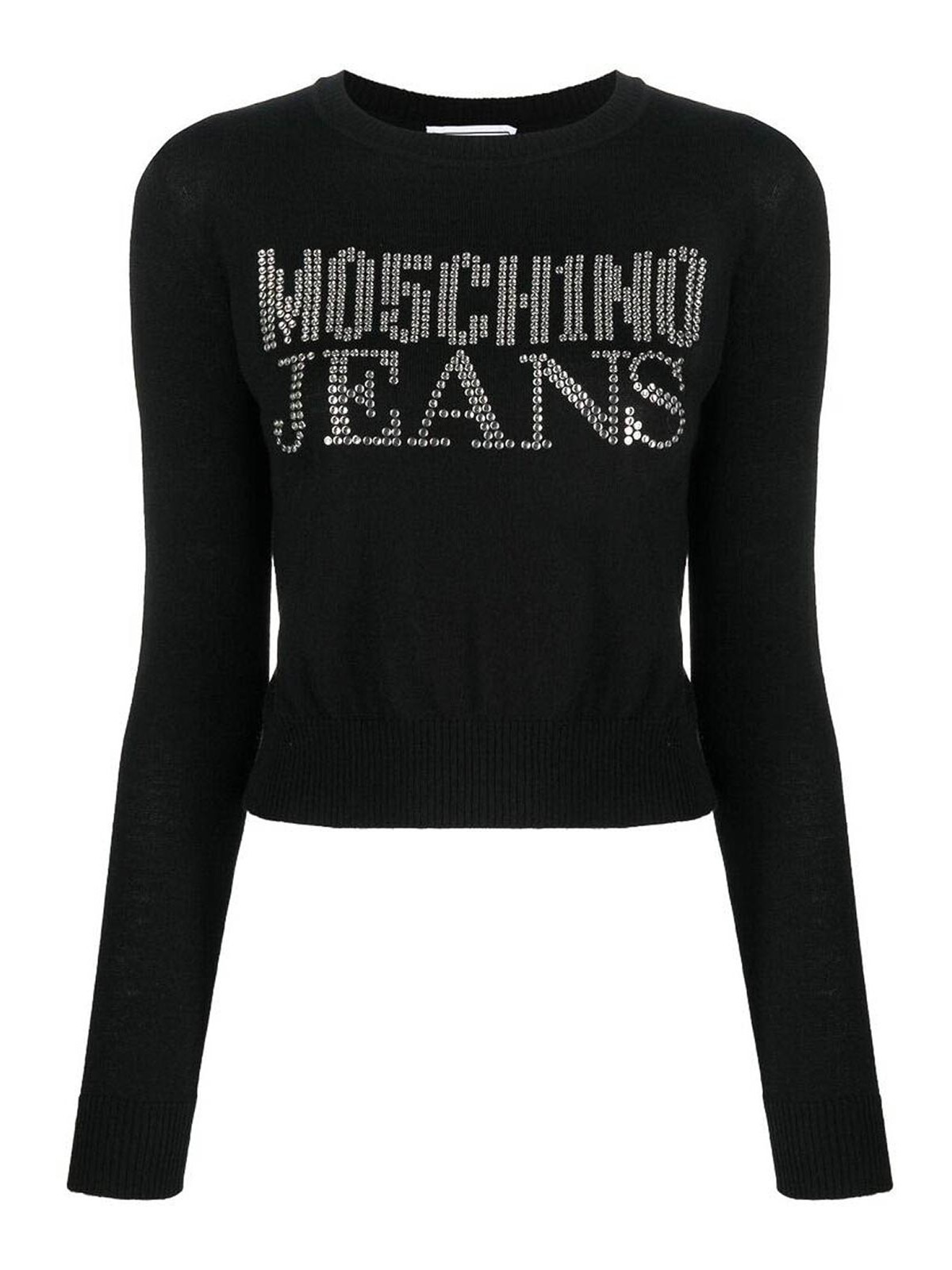 Moschino Jeans Rhinestone-embellished Wool-blend Jumper In Black