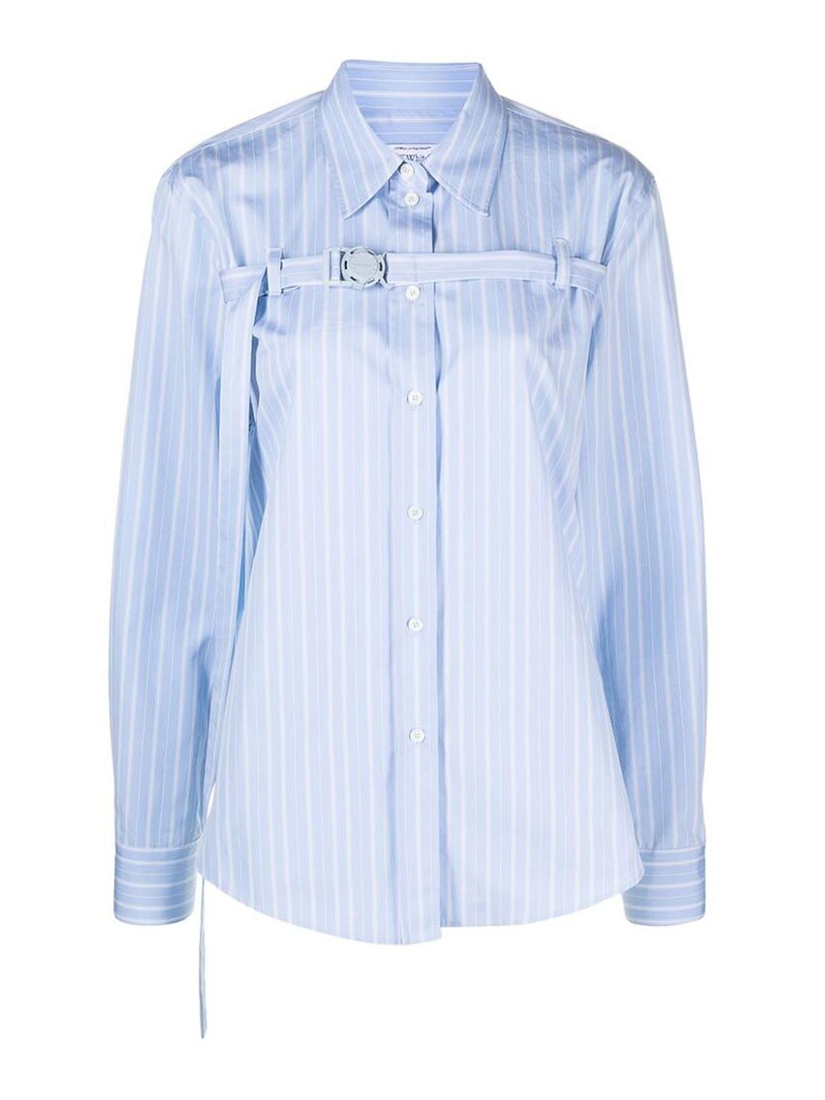 Shop Off-white Poplin Texture Cut-out Shirt In Blue