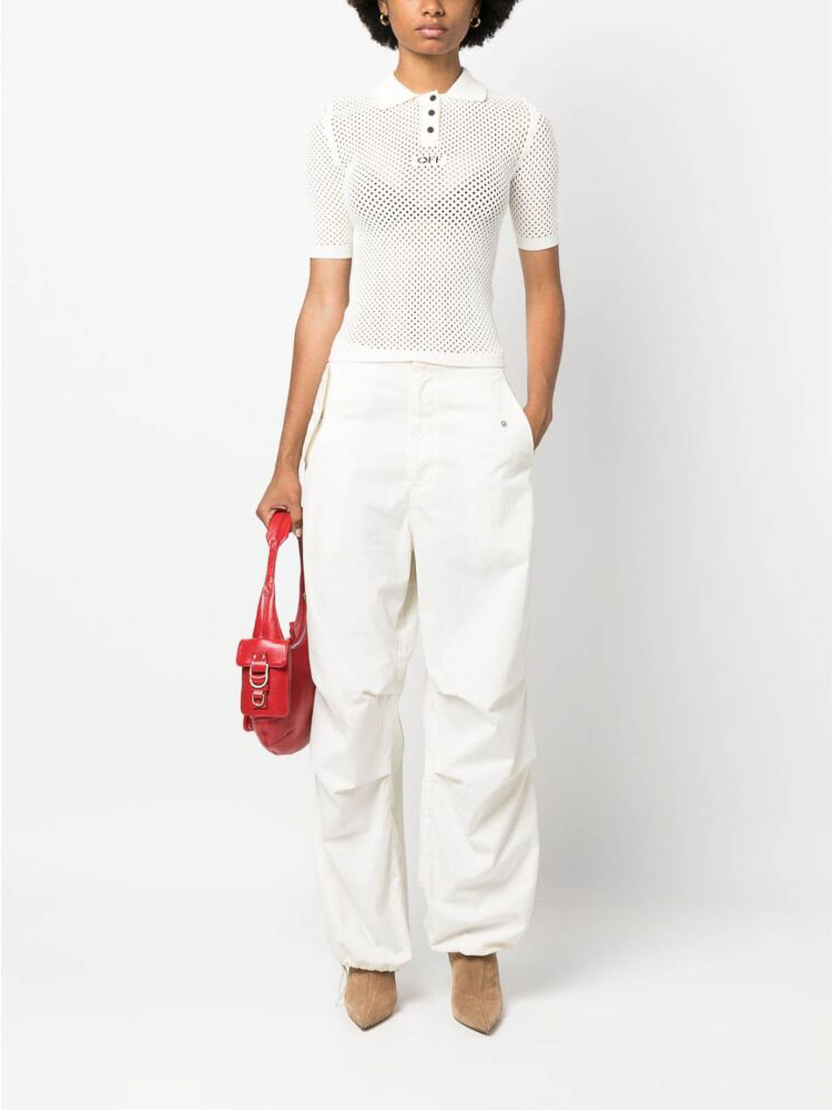 Shop Off-white Logo-intarsia Knit Top In White