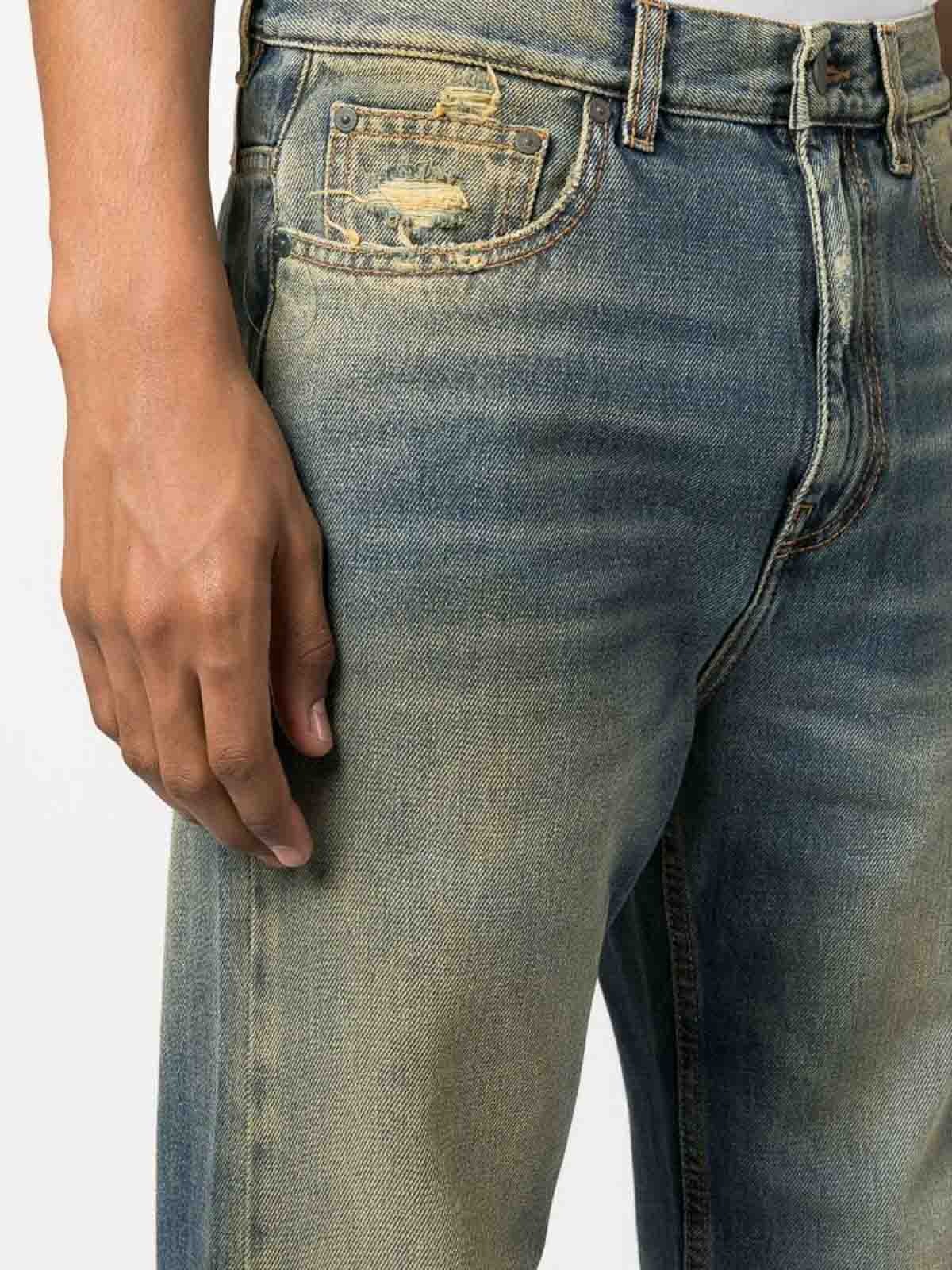 Shop Palm Angels Ripped Straight-leg Jeans In Blue