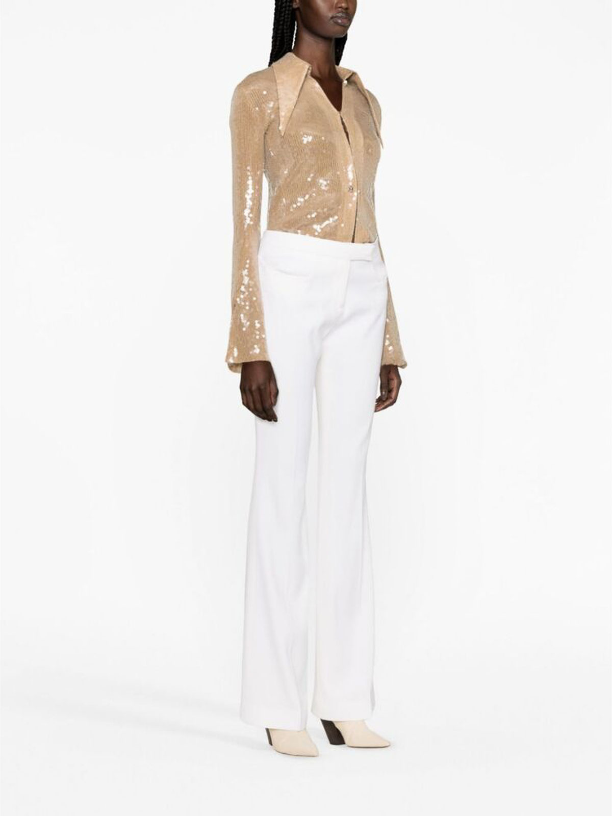 Shop Tom Ford Chalk White Flared Wool Trousers