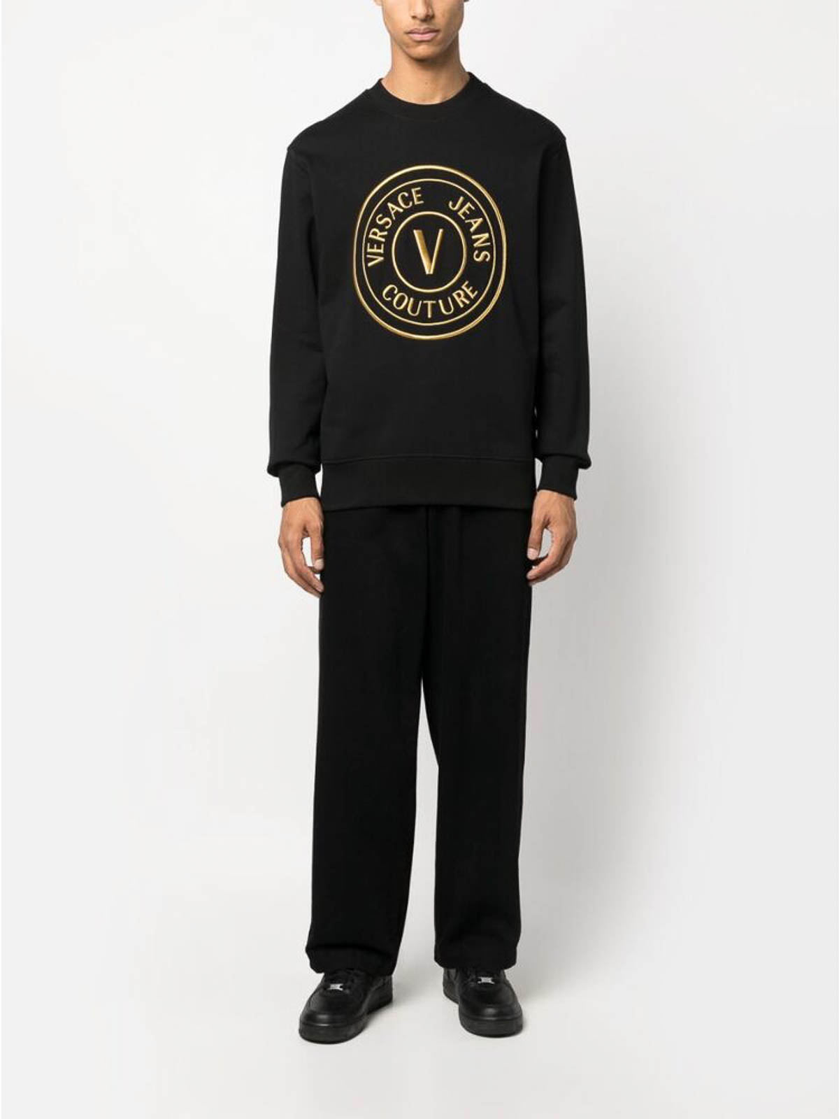 Shop Versace Jeans Couture Black Embroidered-logo Sweatshirt
