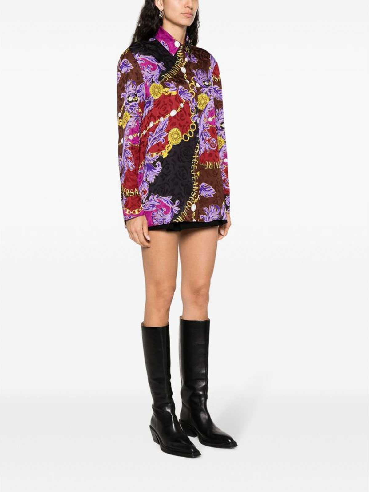 Shop Versace Jeans Couture Purple Chain-print Shirt In Azul