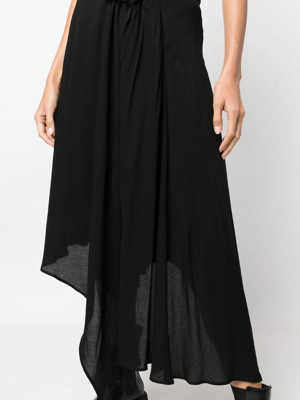 Shop Ann Demeulemeester Black Asymmetric Midi Skirt