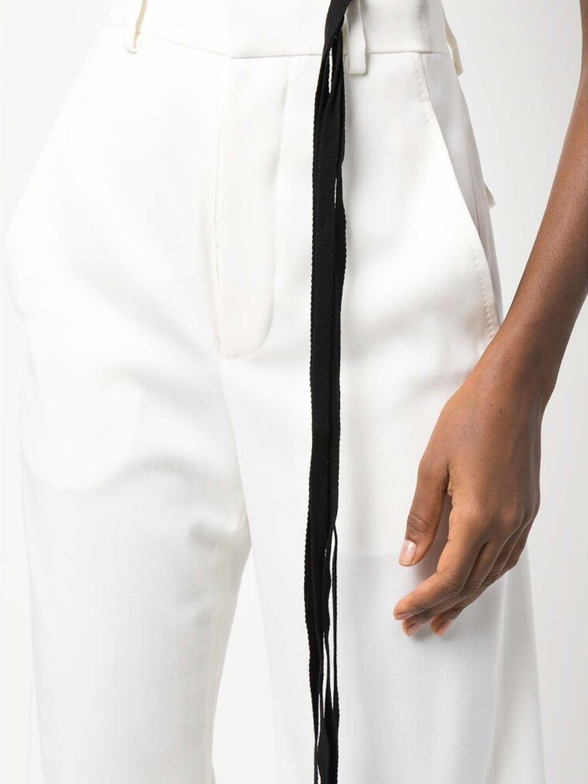 Shop Ann Demeulemeester Black Tied-waist Trousers In White