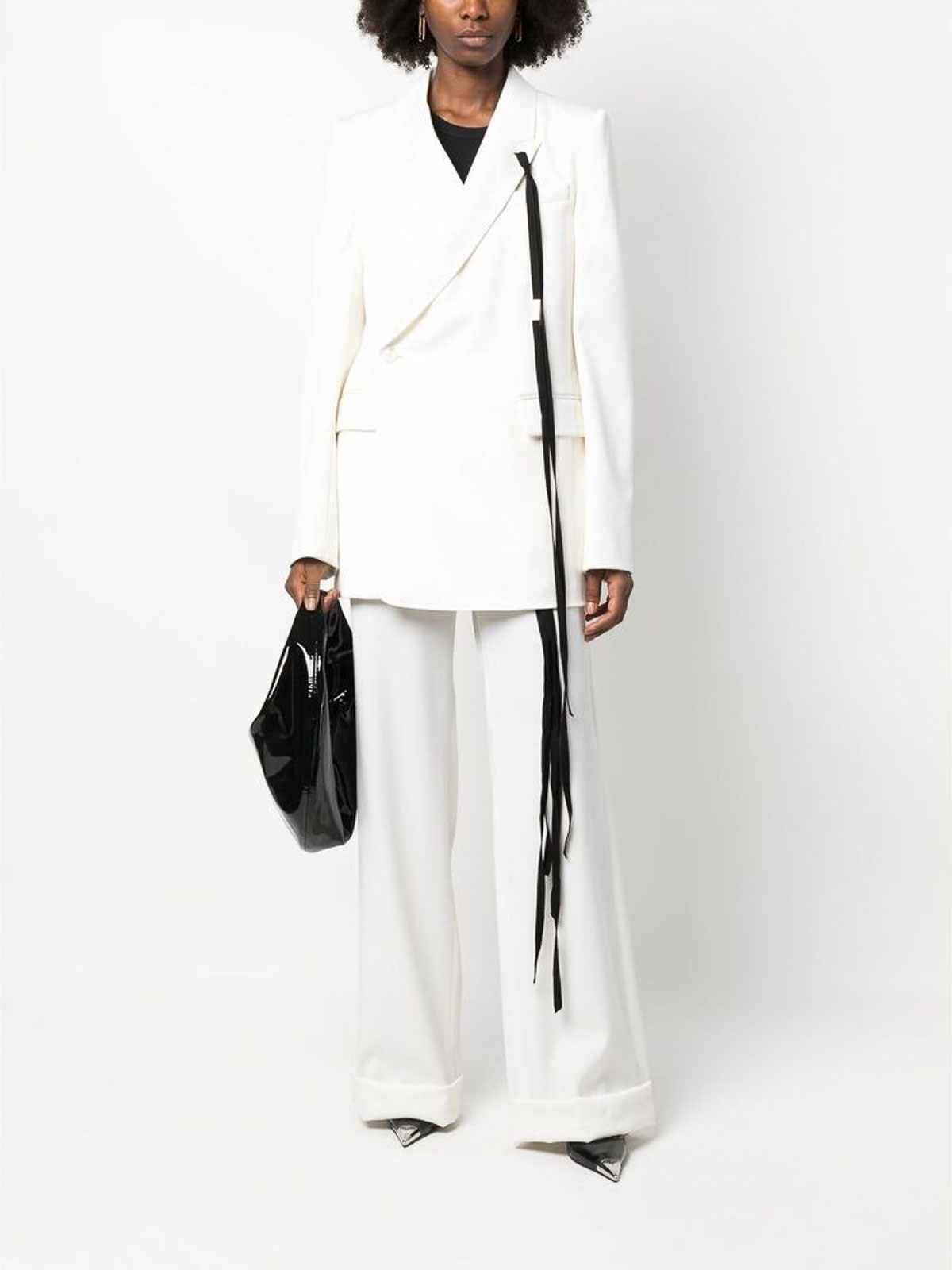 Shop Ann Demeulemeester Black Tied-waist Trousers In White