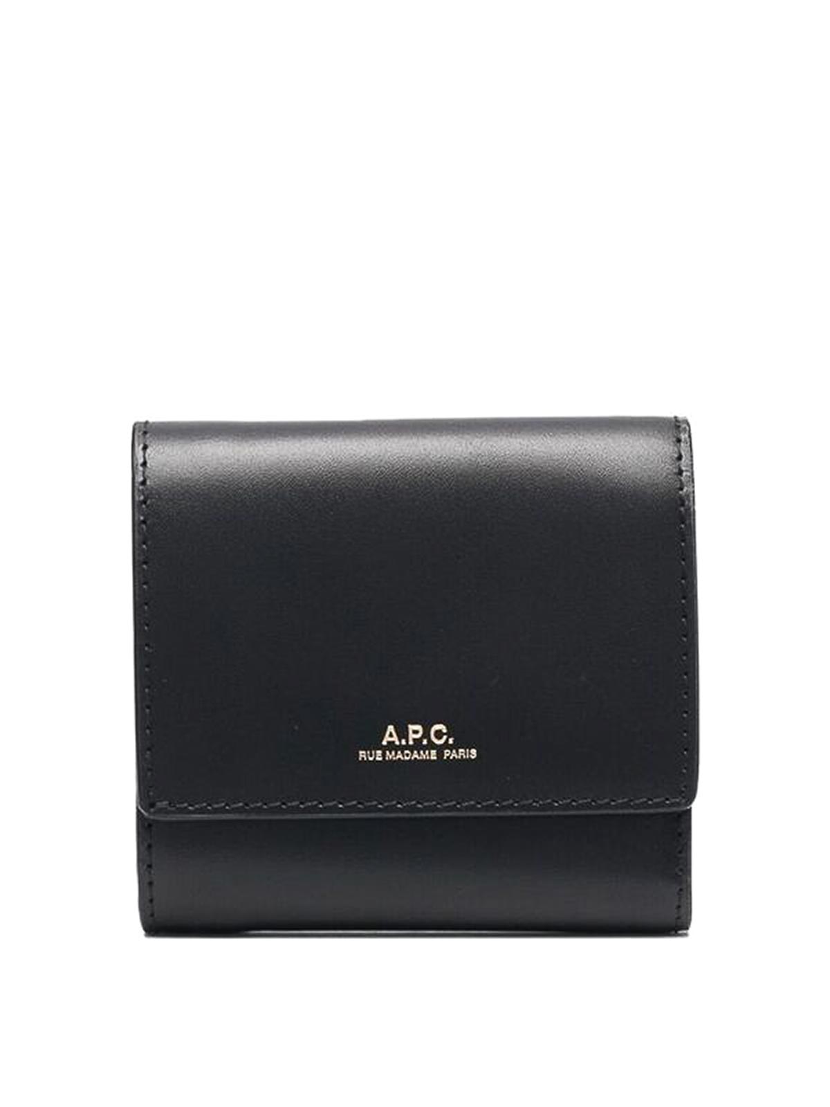 A.p.c. Trifold Leather Wallet In Black