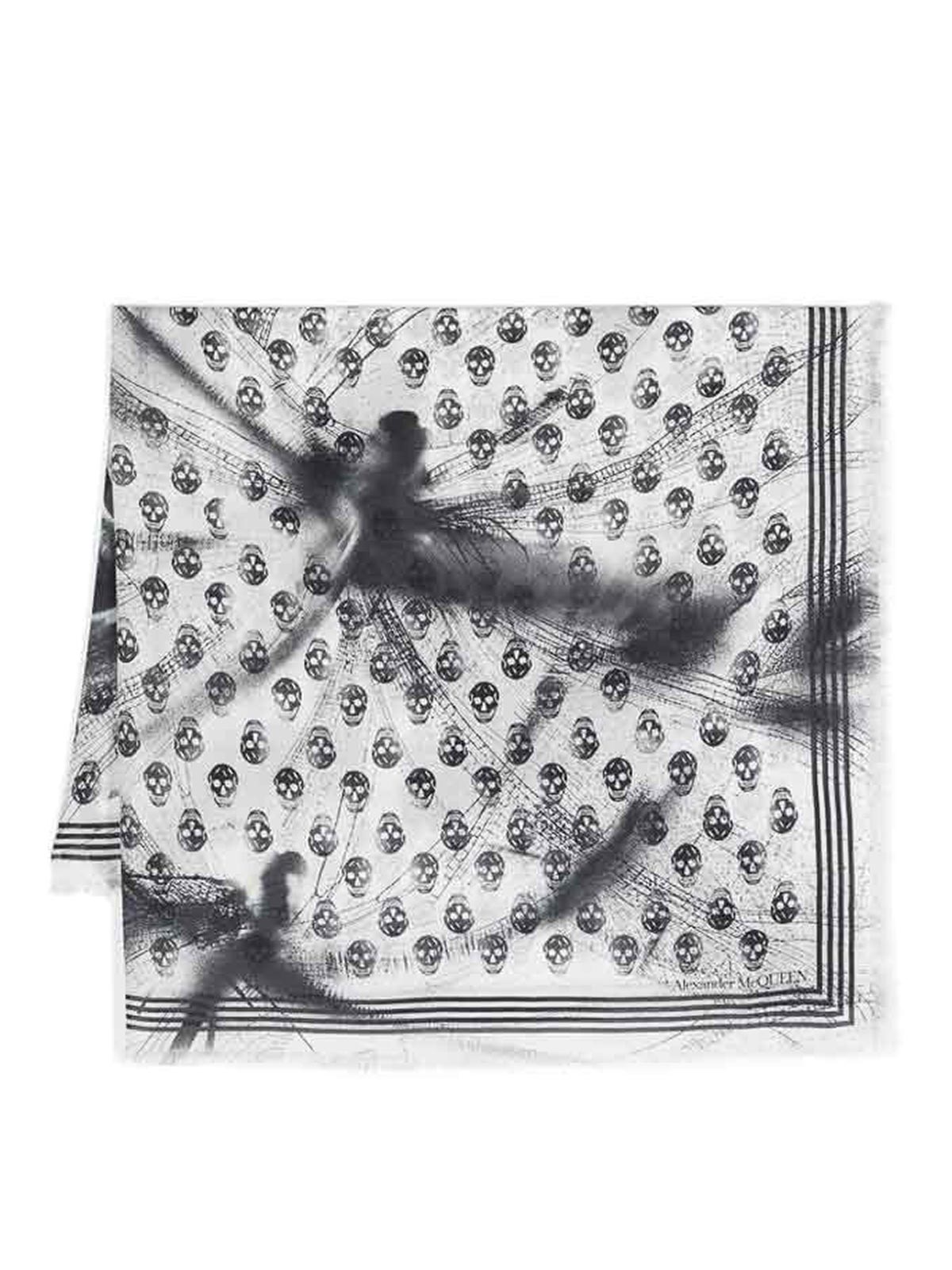 Alexander Mcqueen Alexander Mc Queen Dragonfly Print Scarf In White