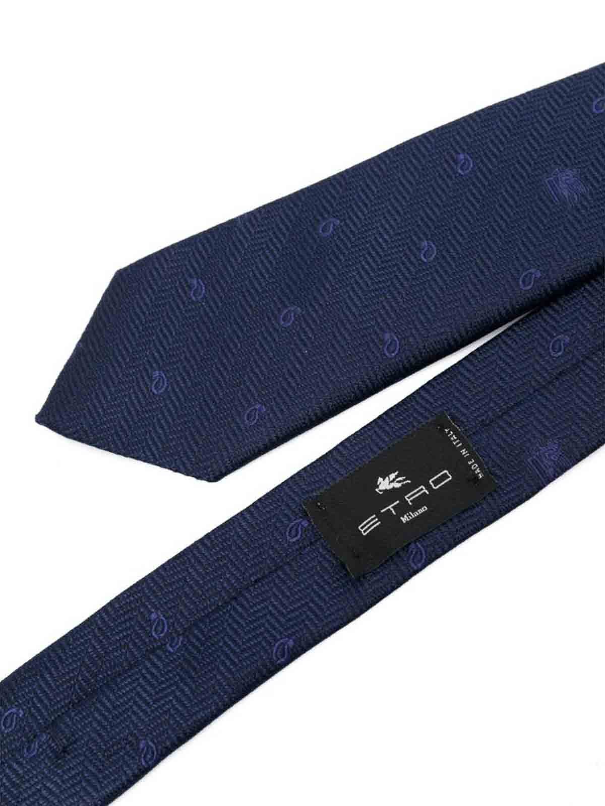 Shop Etro Navy Paisley Pattern Tie In Blue
