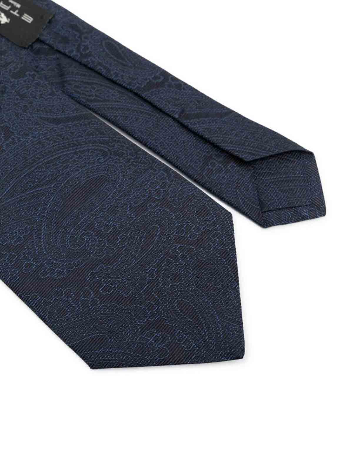 Shop Etro Navy Patterned Jacquard Tie In Blue