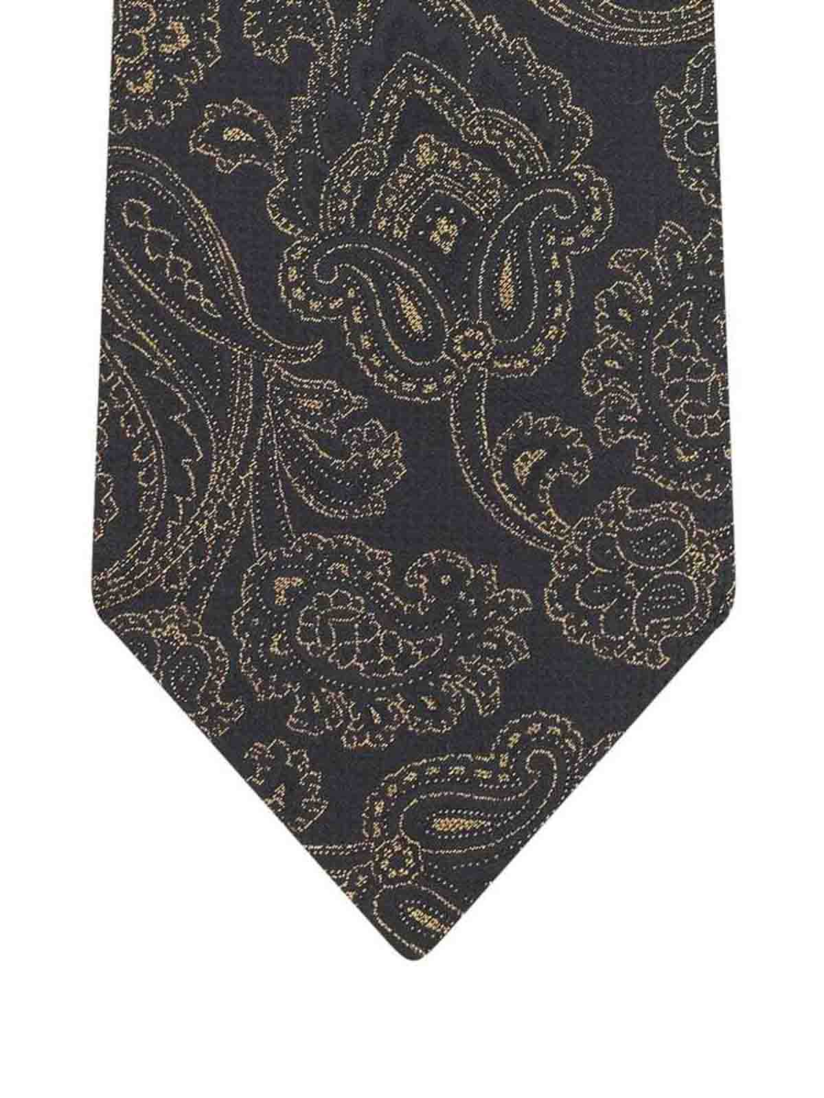 Shop Etro Black Paisley Print Tie