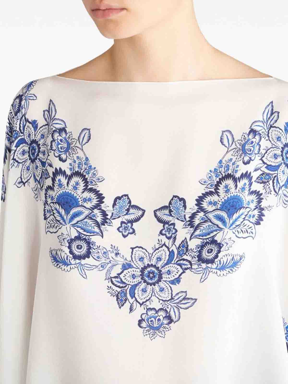 Shop Etro Blue/white Floral Print Scarf