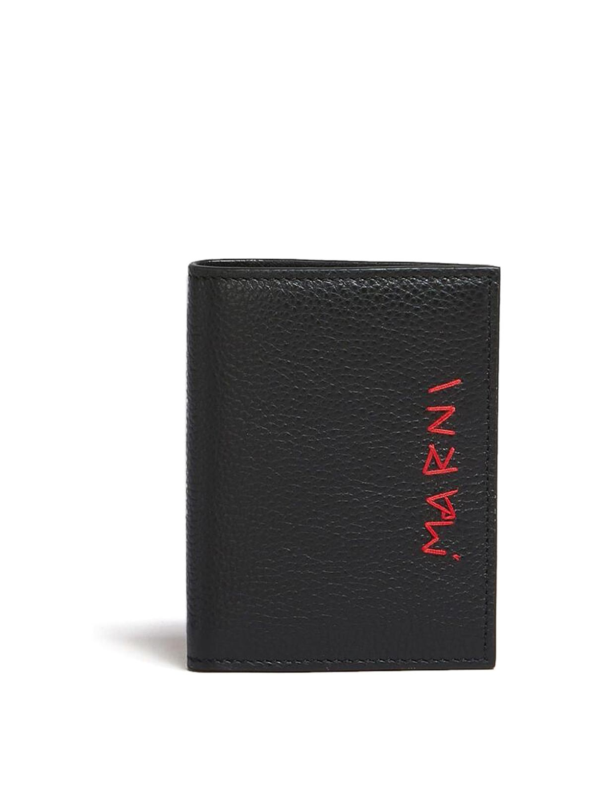 Shop Marni Logo-embroidered Billfold Wallet In Black