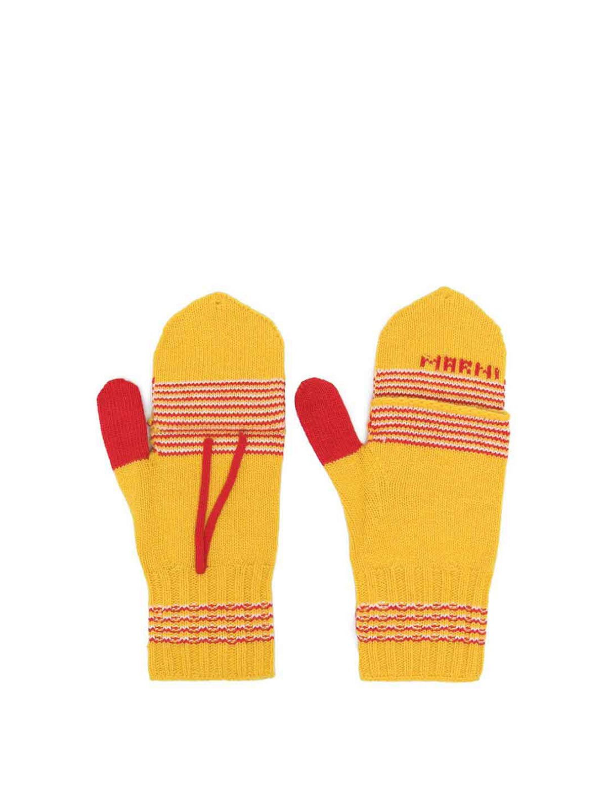 Shop Marni Yellow/red Knitted Stripe Gloves