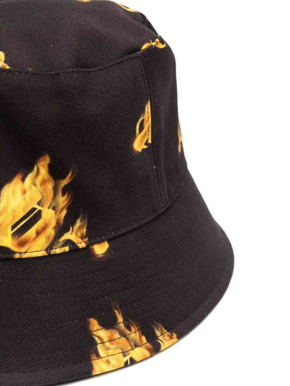 Shop Palm Angels Black/gold All-over Logo Hat
