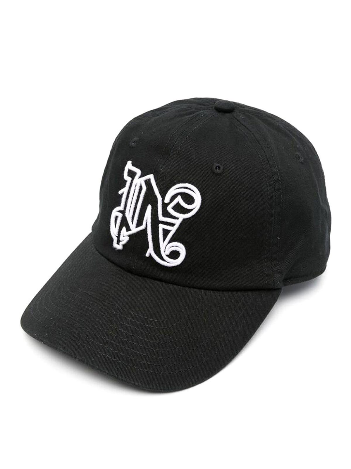 Palm Angels Black/white Embroidered Hat