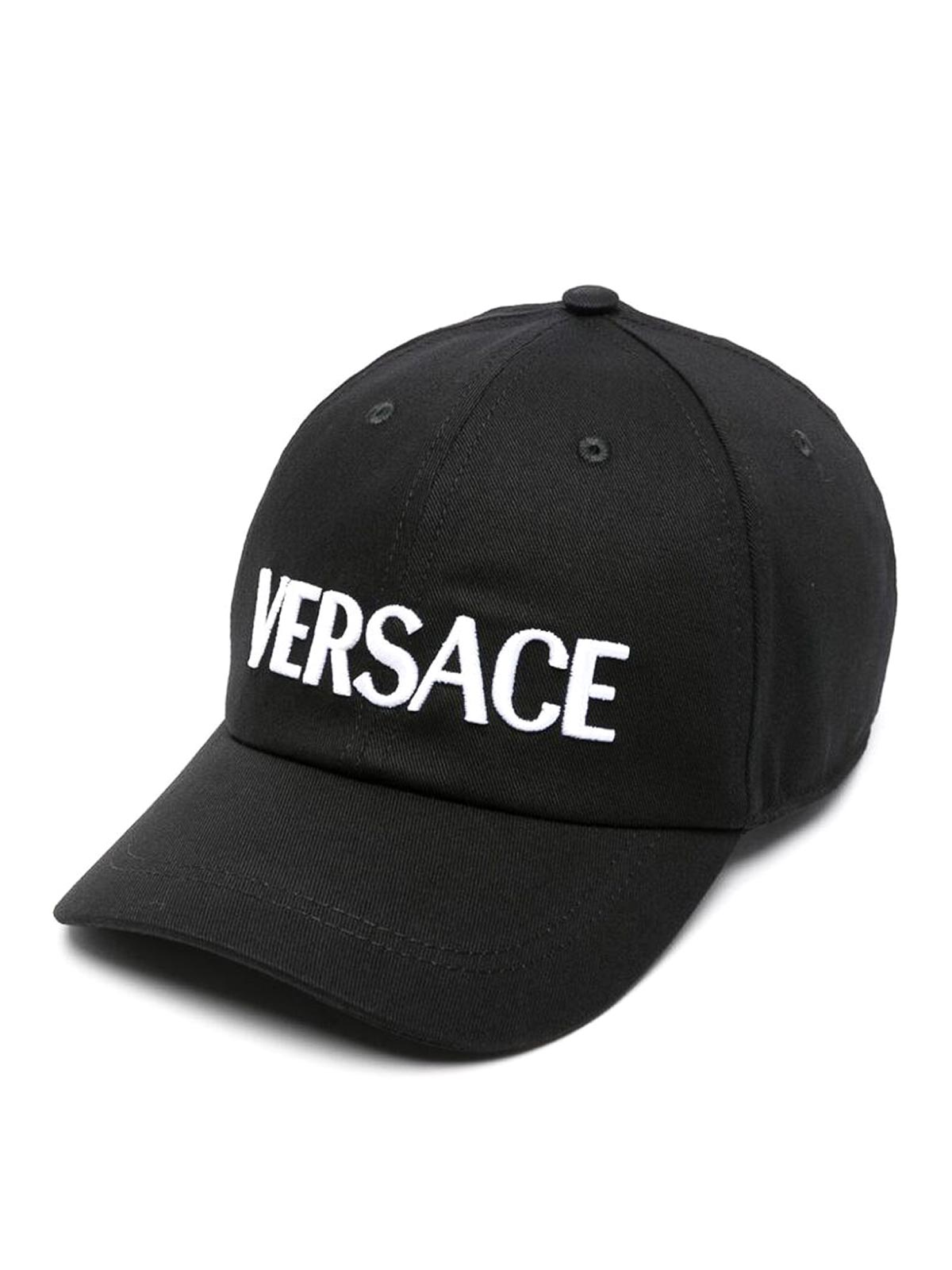 Versace Logo-embroidered Cotton Cap In Black