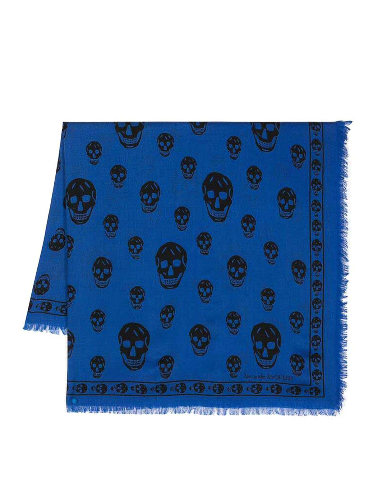 Alexander Mcqueen Skull-print Wool Scarf In Blue