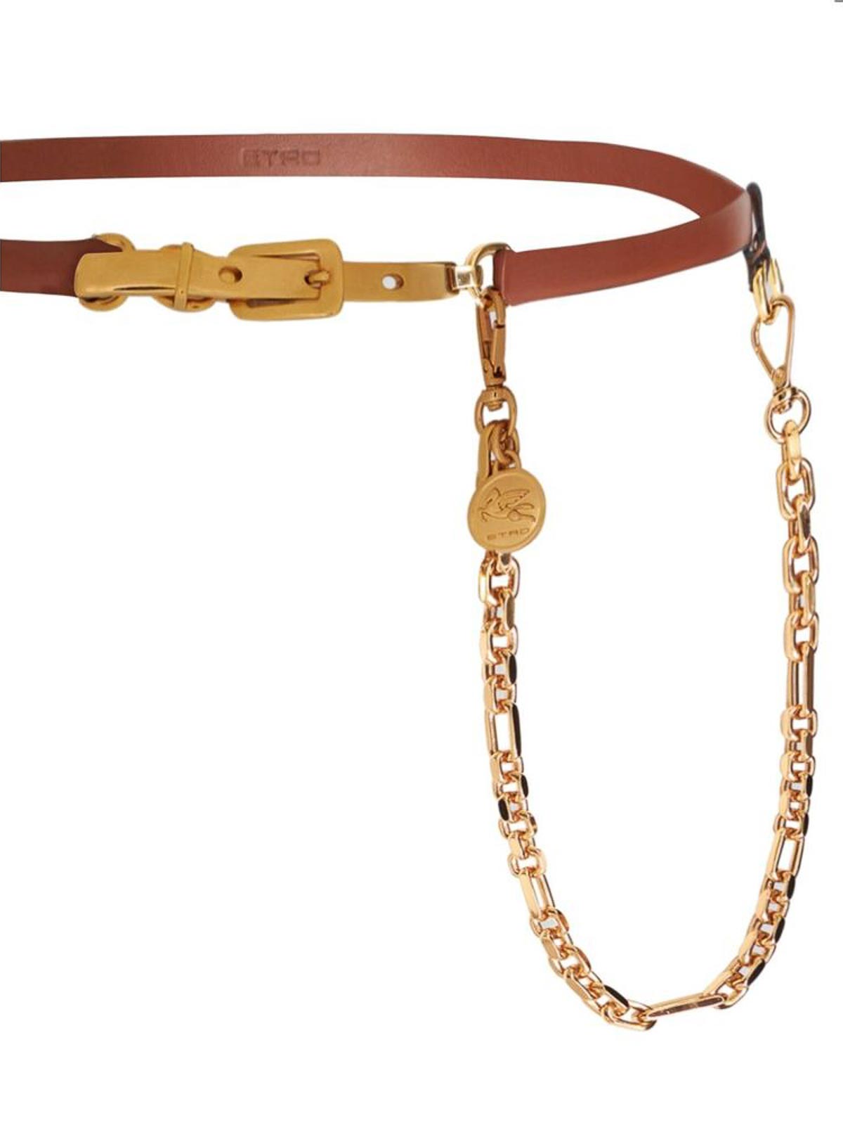 Shop Etro Pegaso-medallion Chain Belt In Brown