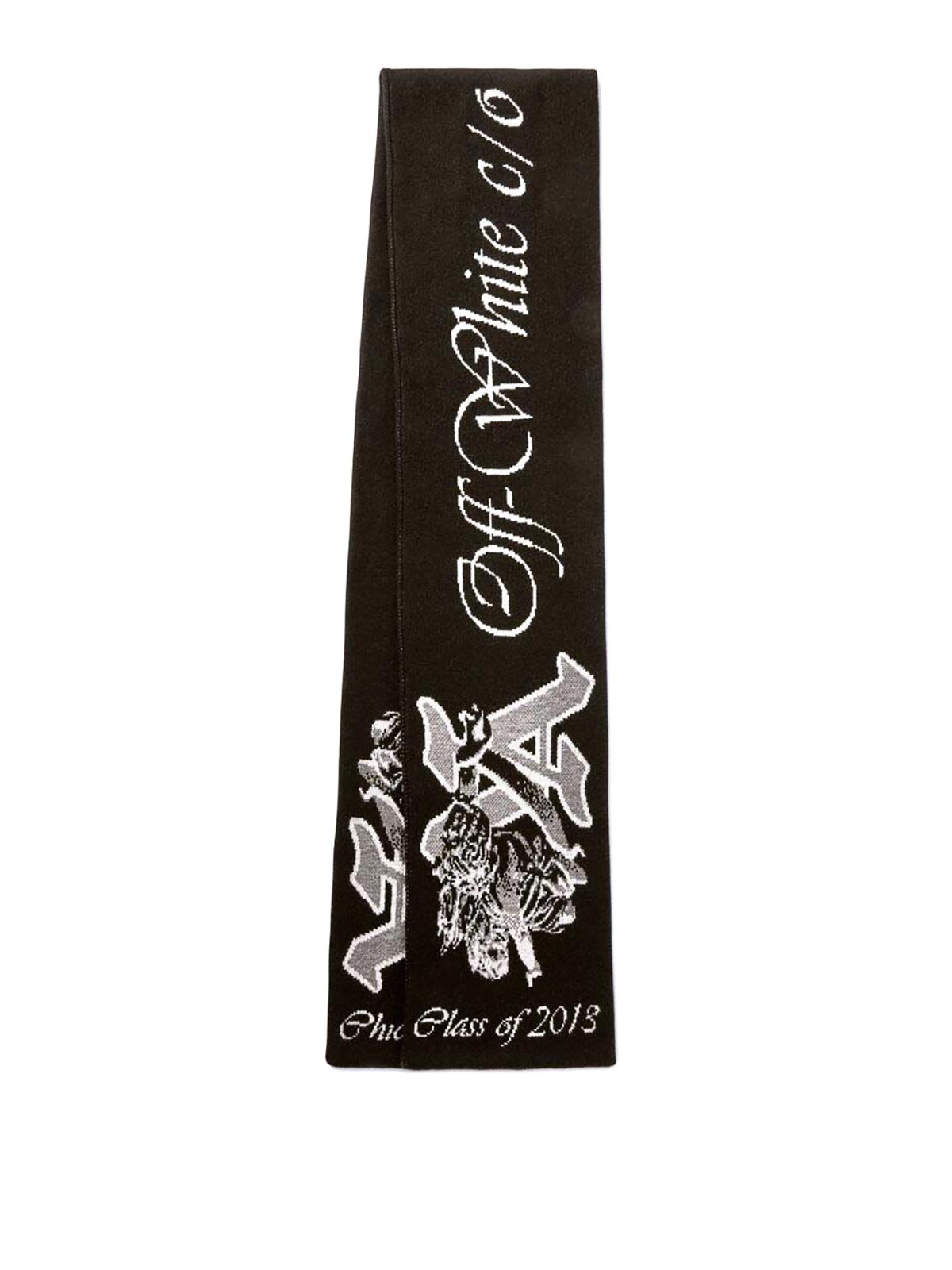 Shop Off-white Va Knitted Scarf Black Intarsia Knit