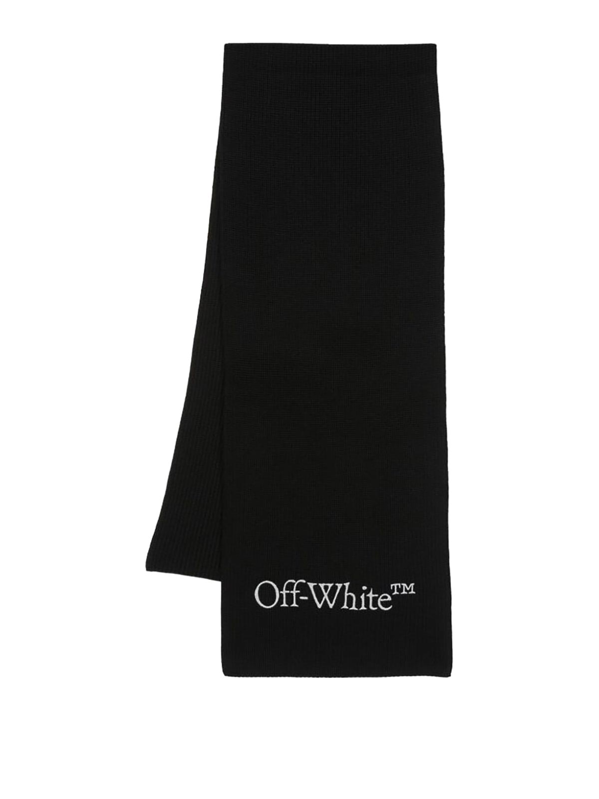Shop Off-white Logo-embroidered Virgin-wool Scarf In Black