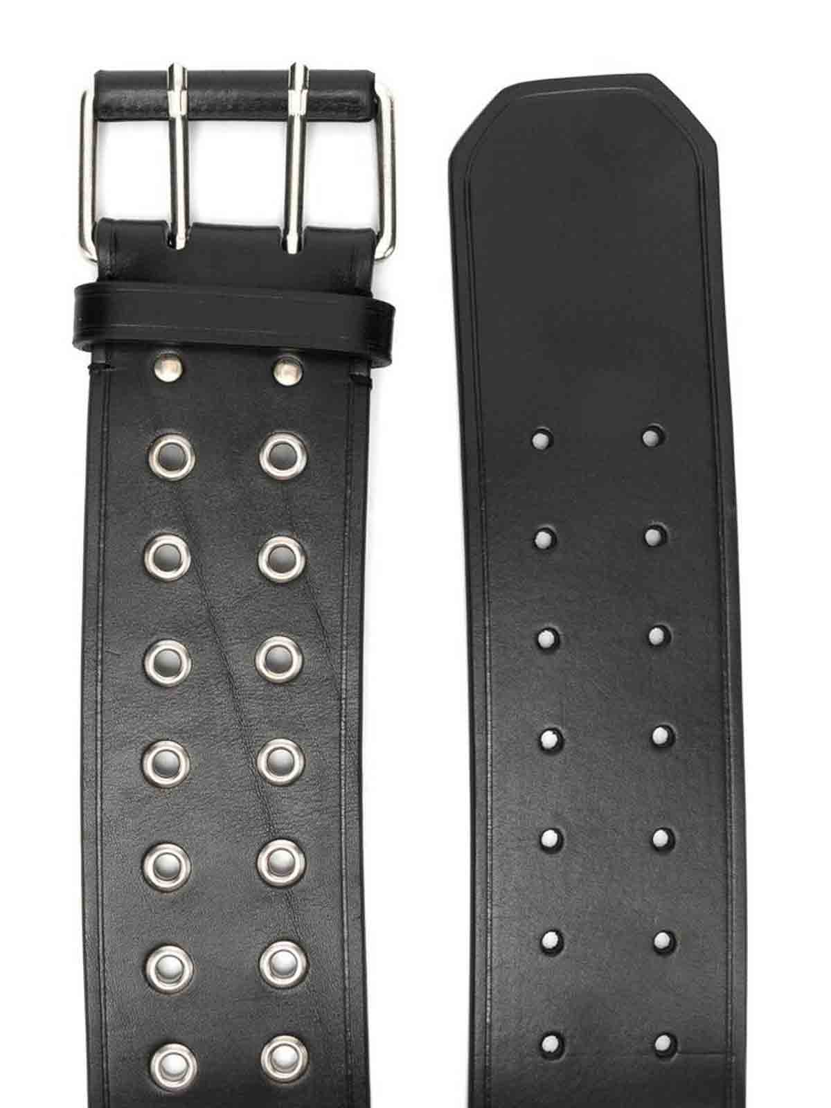 Shop Ann Demeulemeester Leather Buckle Belt Silver-tone In Black