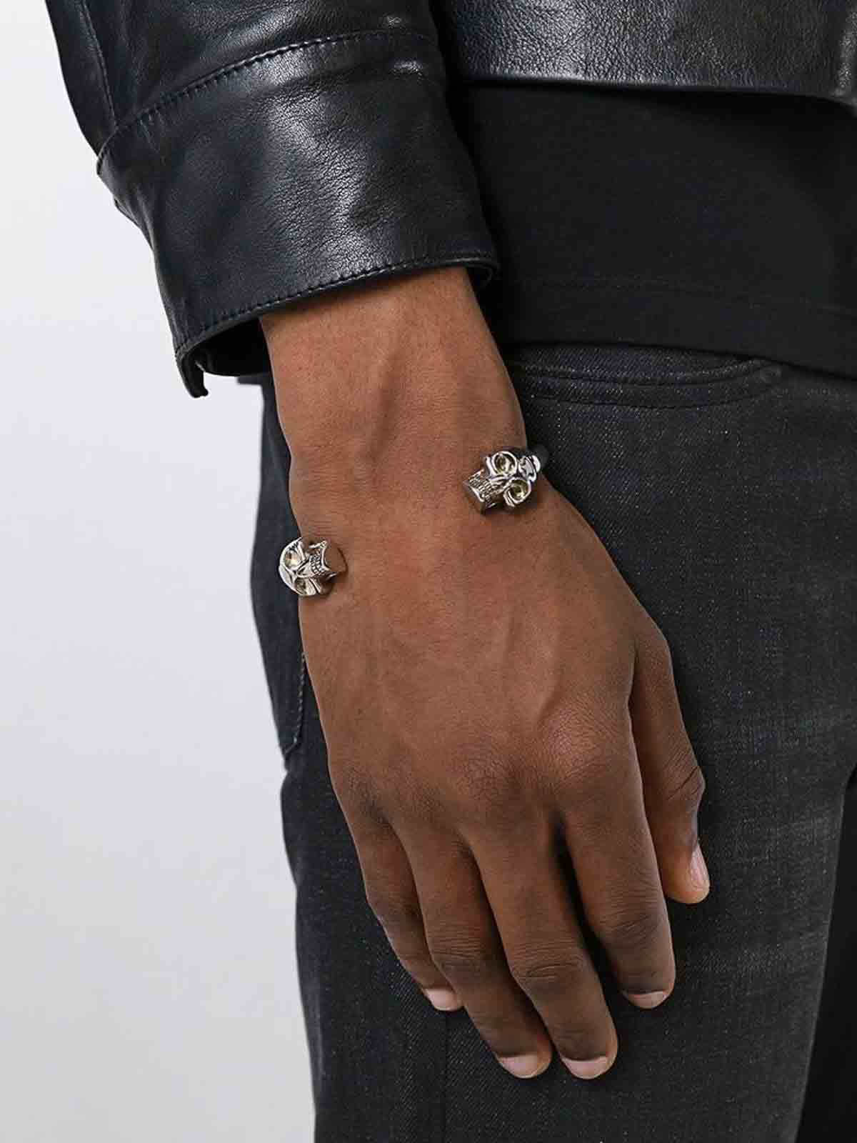 Alexander Mcqueen Silver-tone twin skull bracelet|388039J160Y0911