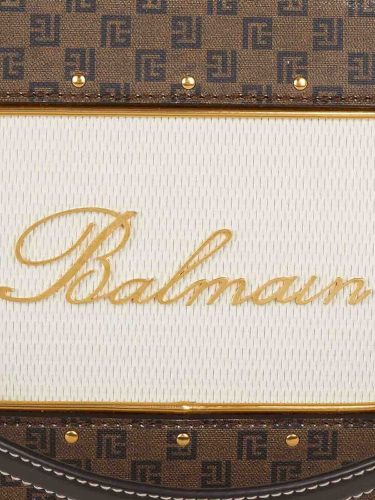 Shop Balmain Brown Monogram Pattern Bag