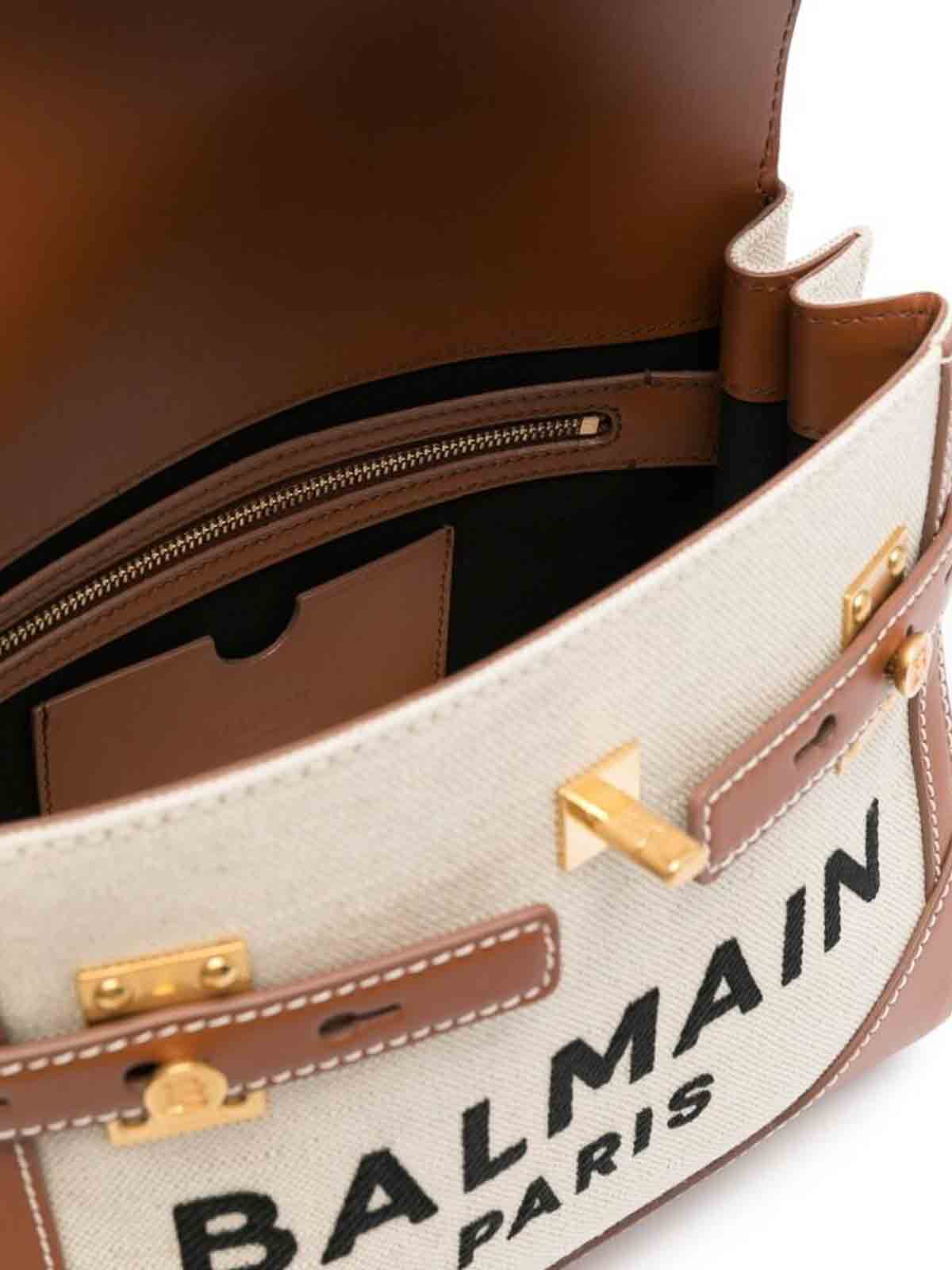 Shop Balmain Cognac Brown Signature Bag In Light Beige