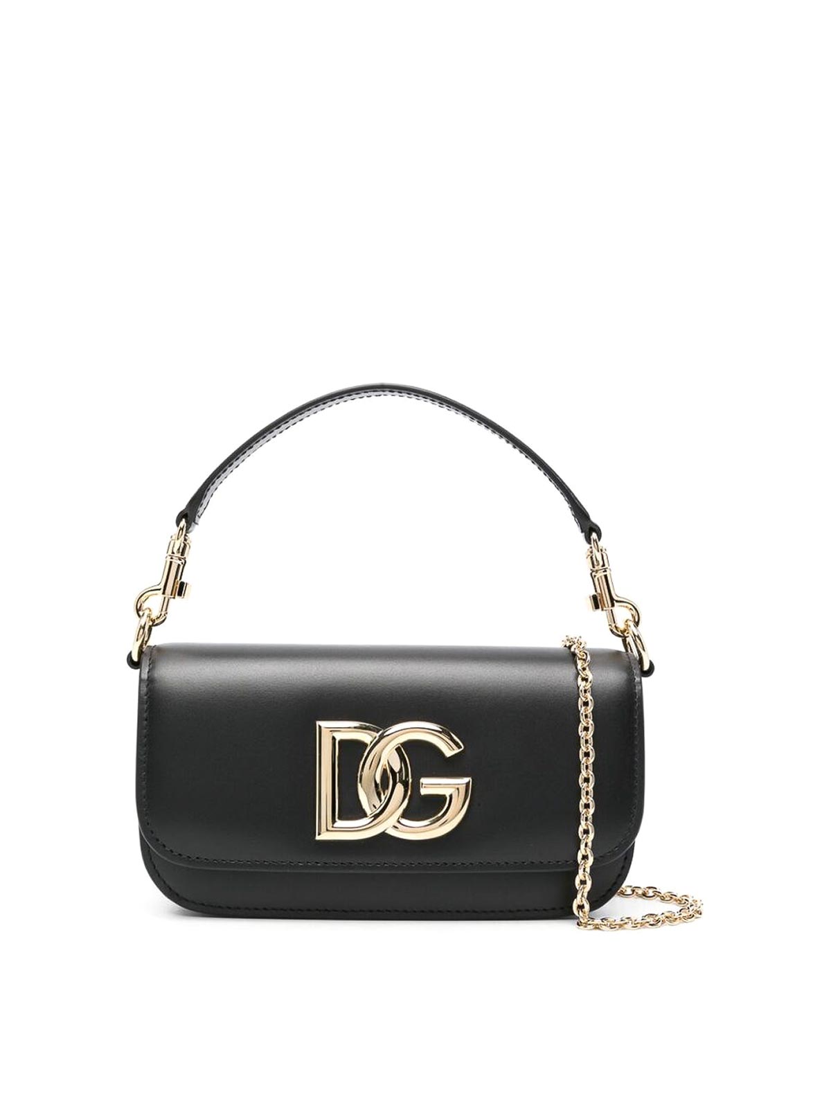 Shop Dolce & Gabbana Black Logo Foldover Shoulder Bag