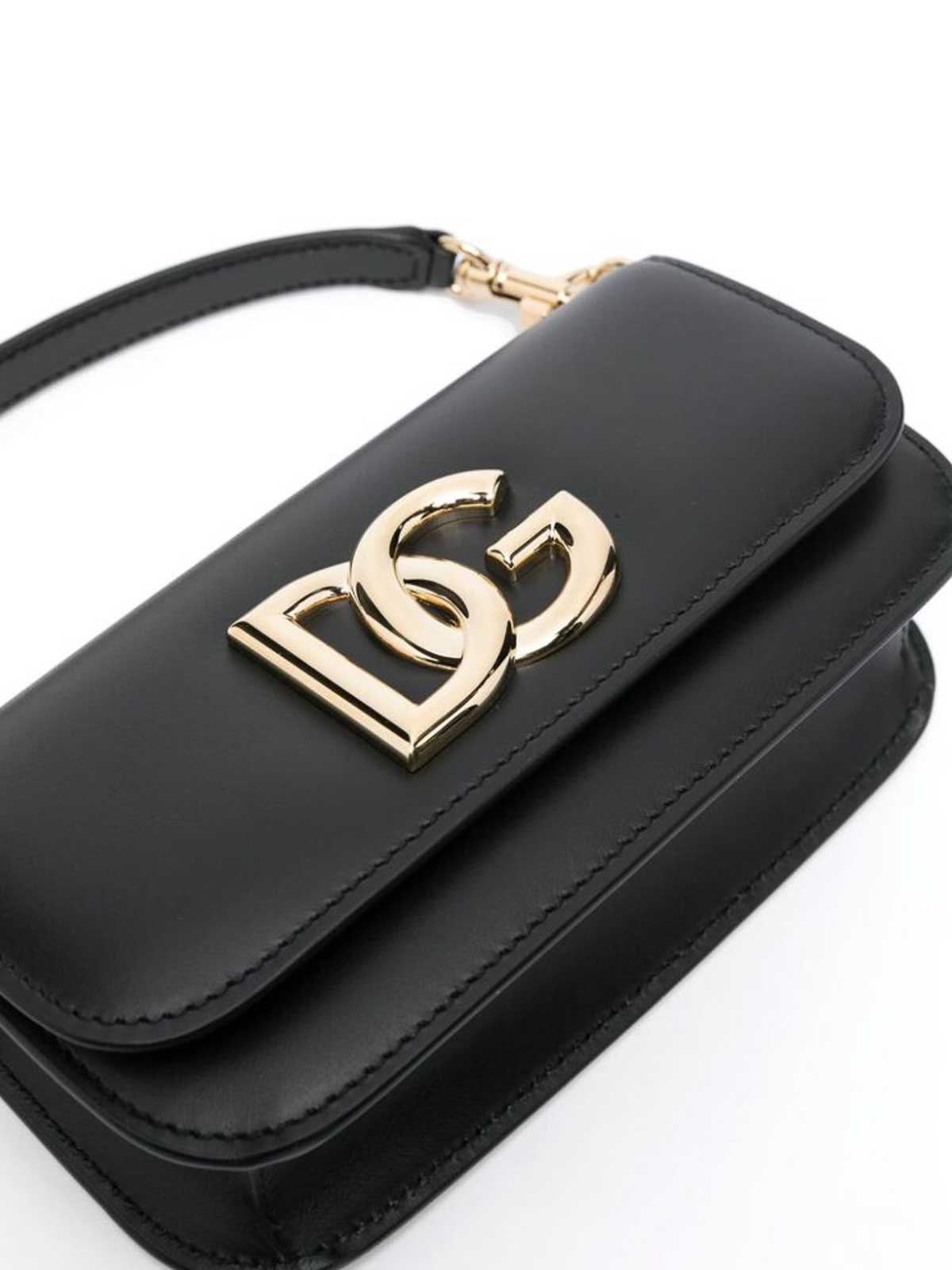 Shop Dolce & Gabbana Black Logo Foldover Shoulder Bag