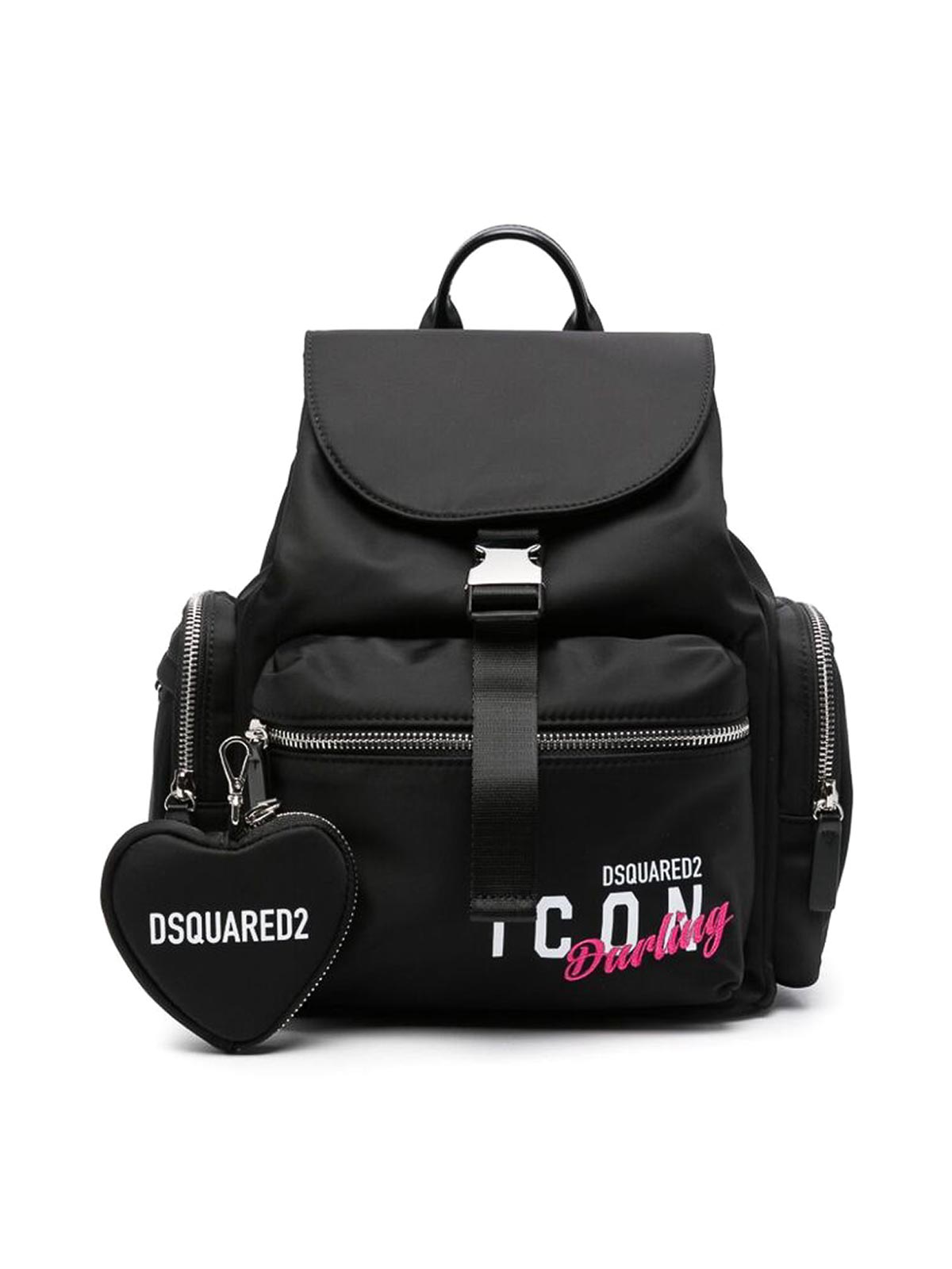 Shop Dsquared2 Black/white Slogan Backpack